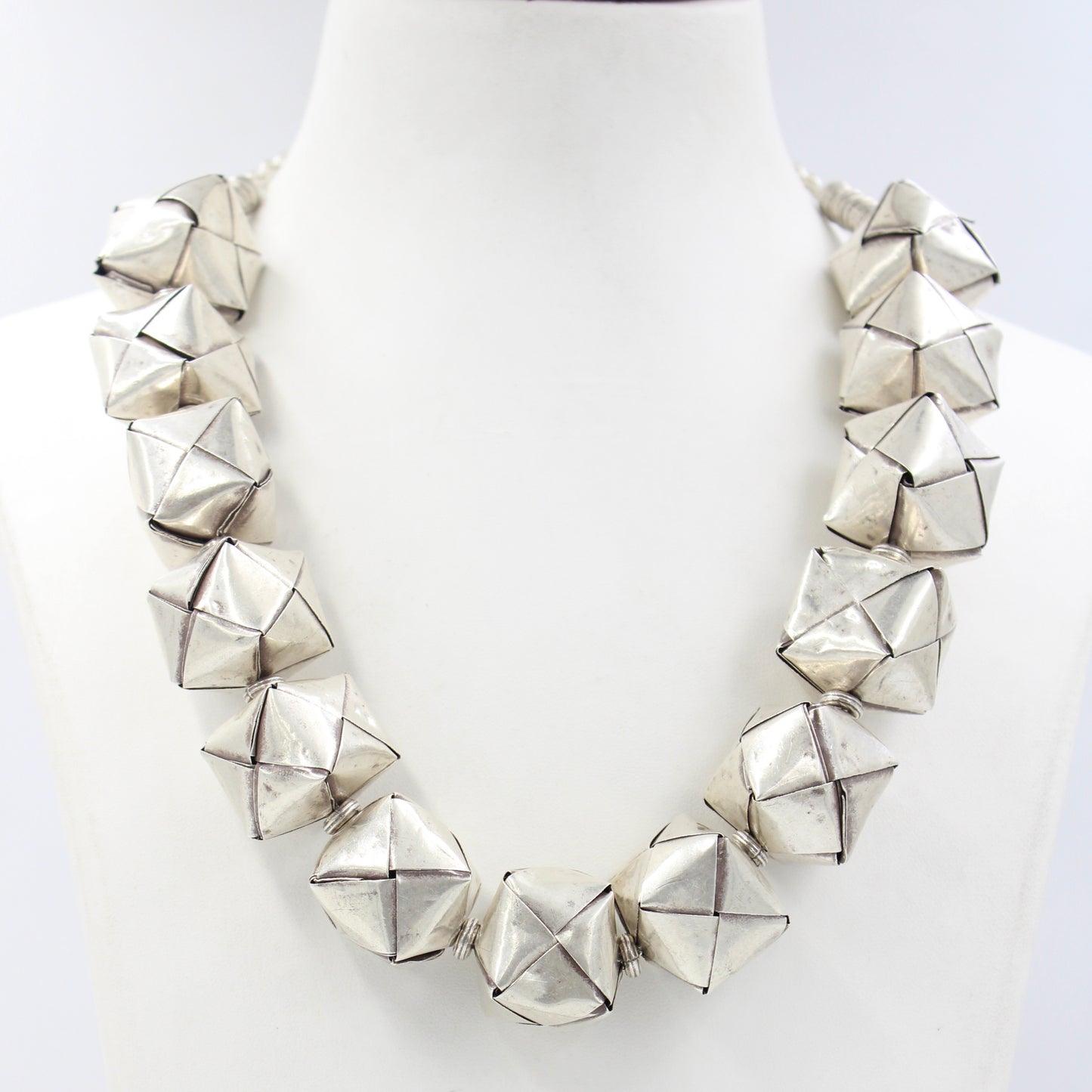 Handmade Indonesian Cubic Ball Beaded Necklace in Sterling Silver
