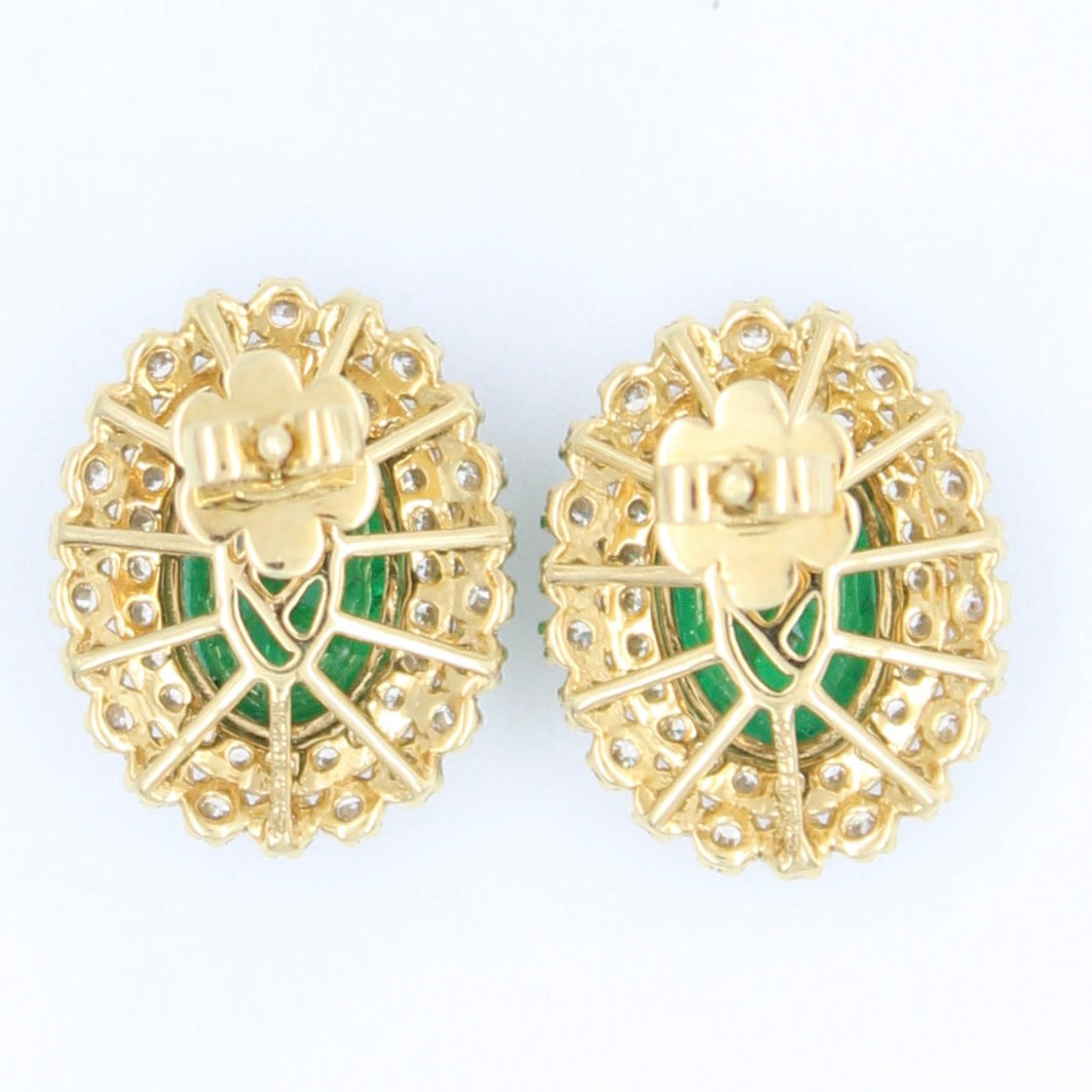 Statement 7.77 Ct Natural Vivid Green Emerald & Diamond Stud Earring 18K Gold