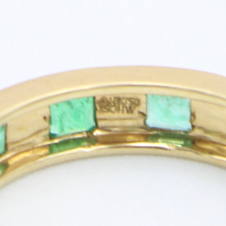 Natural 1.10 Ct Emerald Eternity Band Ring in 18K Yellow Brushed Gold