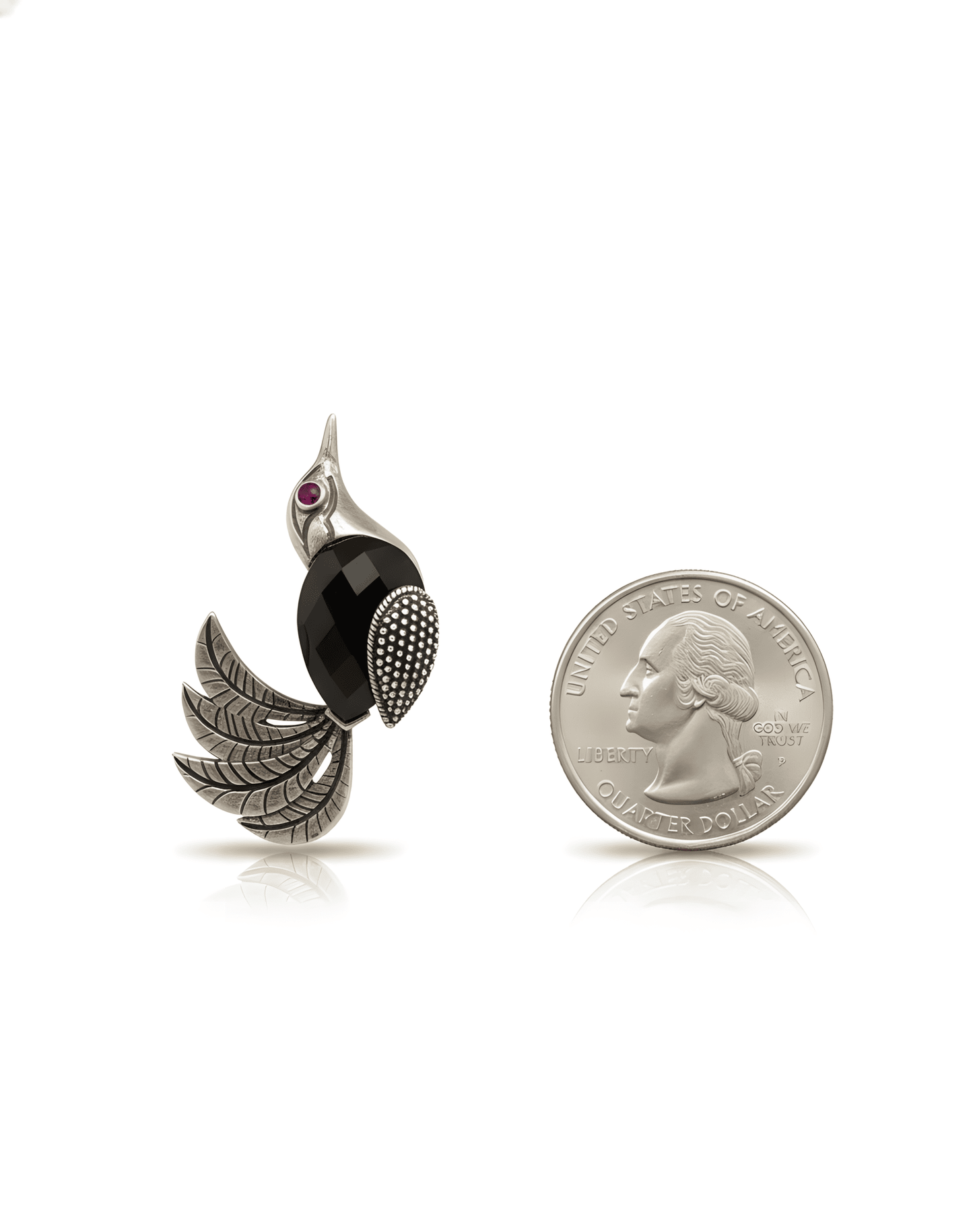 925 Sterling Silver Hummingbird Studs with Faceted Black Onyx