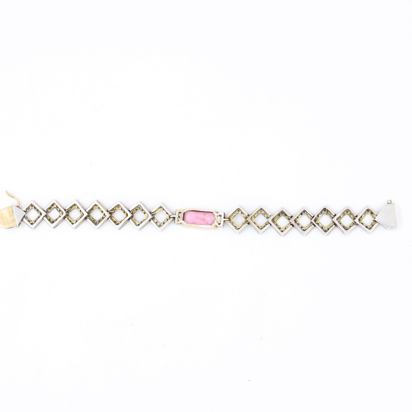 Victorian 5.91 TCW Pink Tourmaline and Diamond Bracelet in 14K Gold & Sterling Silver