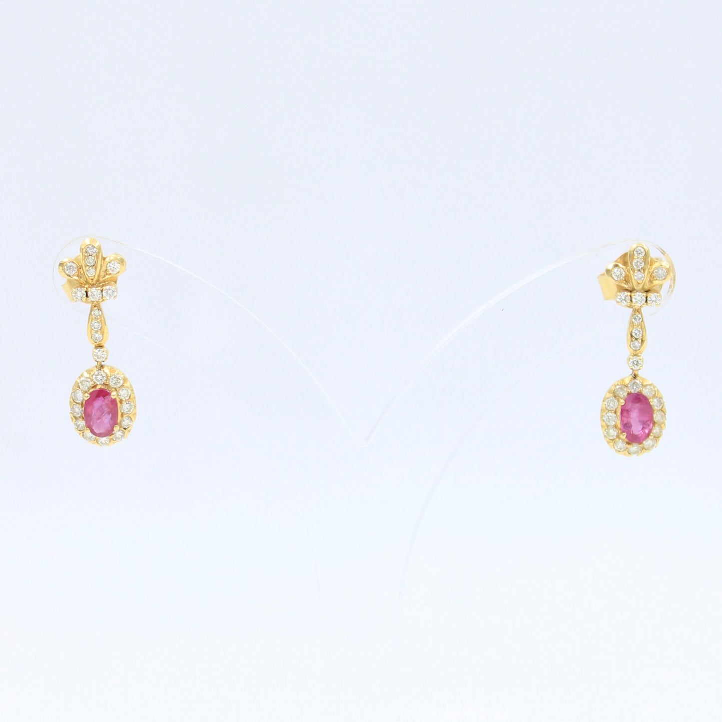 Vintage 3.60 TCW Natural Untreated Ruby & Diamond Drop Earring in 18K Gold