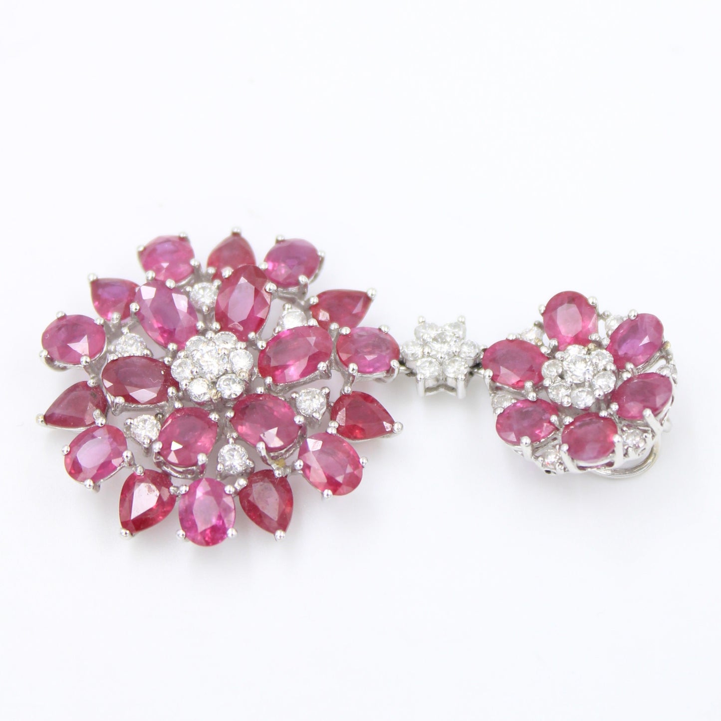 Statement 11.88 Ct Natural Ruby & Diamond Floral Pendant in 18K White Gold