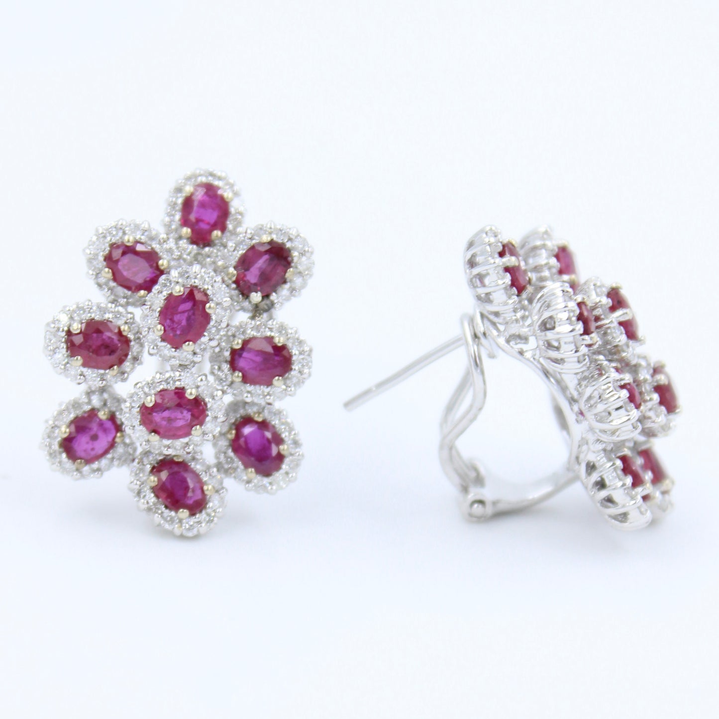 Natural 6.17 Ct AAA Ruby and Diamond Grape Stud Earring in 14K White Gold