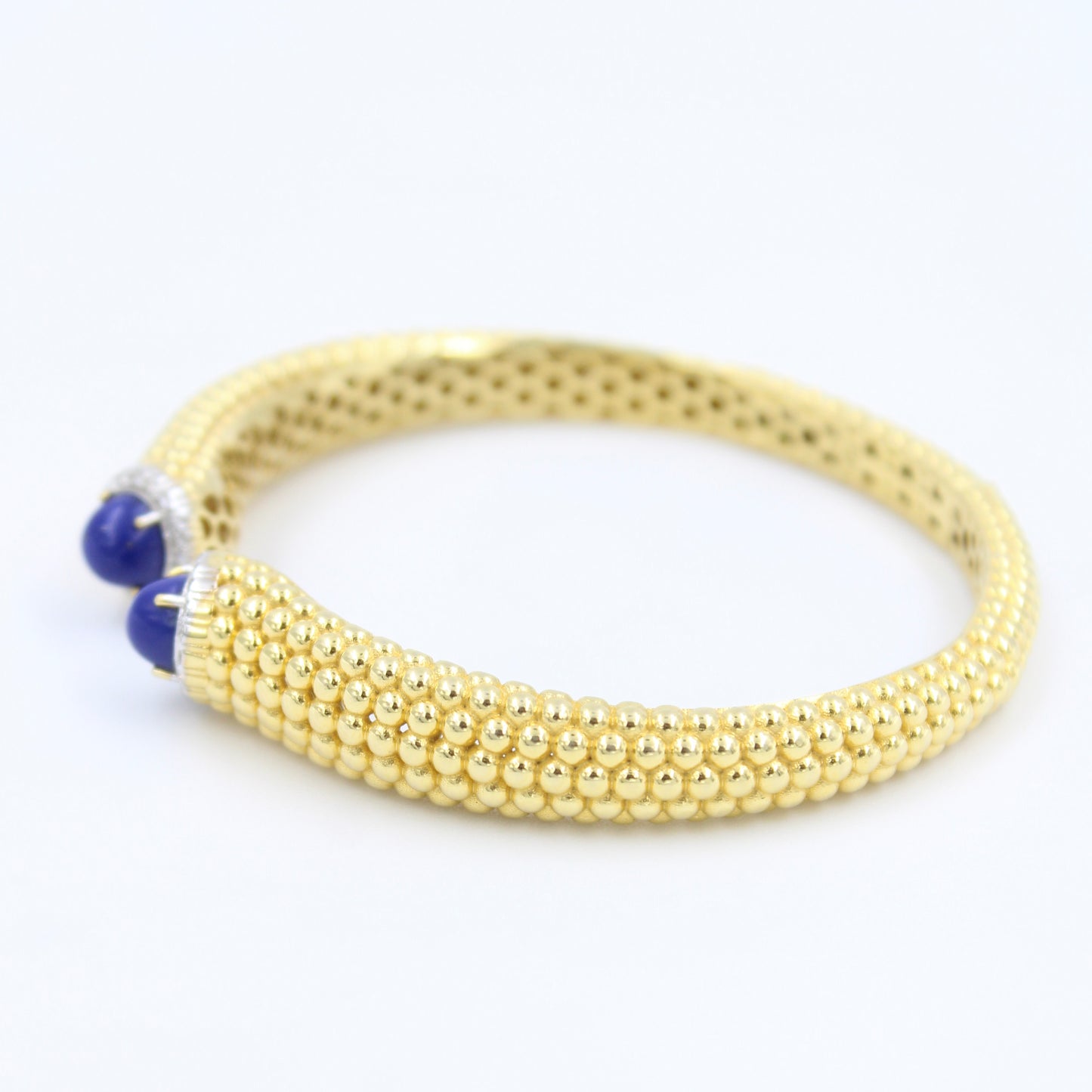 Statement 2.26 Ct Lapis Lazuli & Diamond Hinged Cuff Bracelet Etched 18K Gold