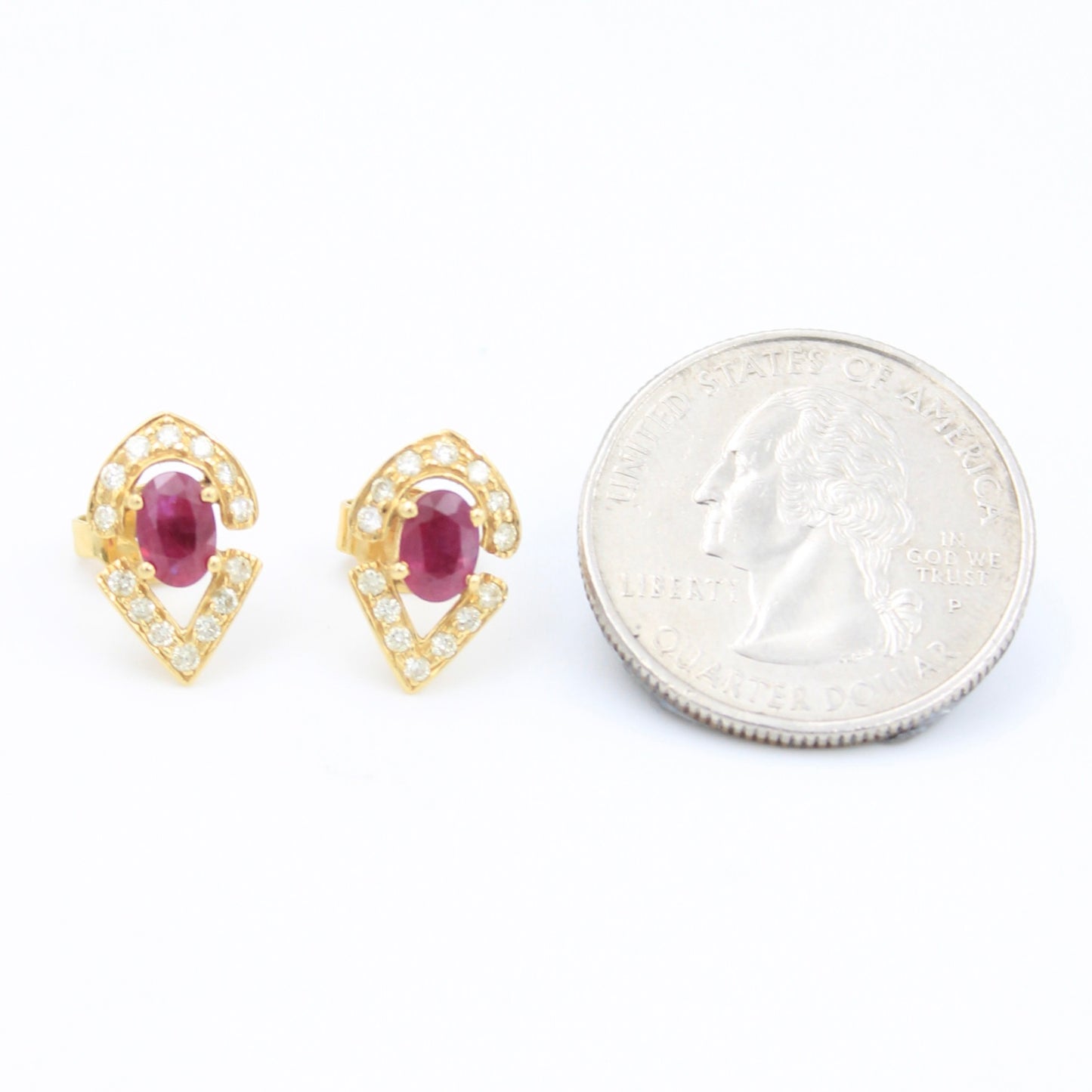 Elegant 2.28 TCW Natural Ruby and Diamond Stud Earring in 18K Yellow Gold