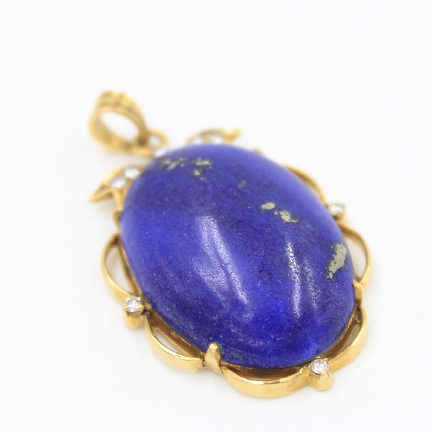 Vintage 21.7 TCW Afghan Lapis Lazuli & Natural Diamond Pendant in 18K Yellow Gold