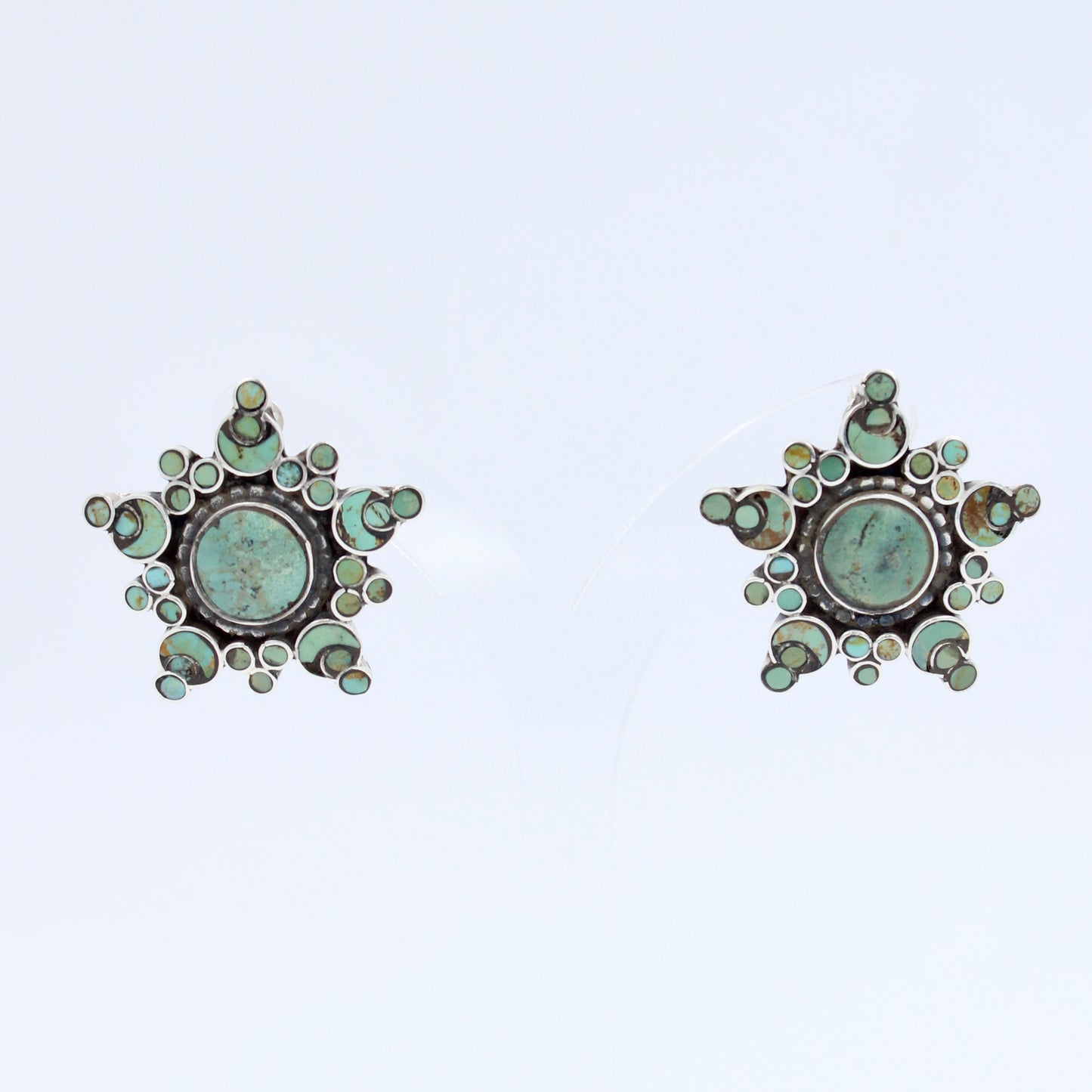 Vintage Natural Turquoise Star Statement Stud Earrings in Sterling Silver