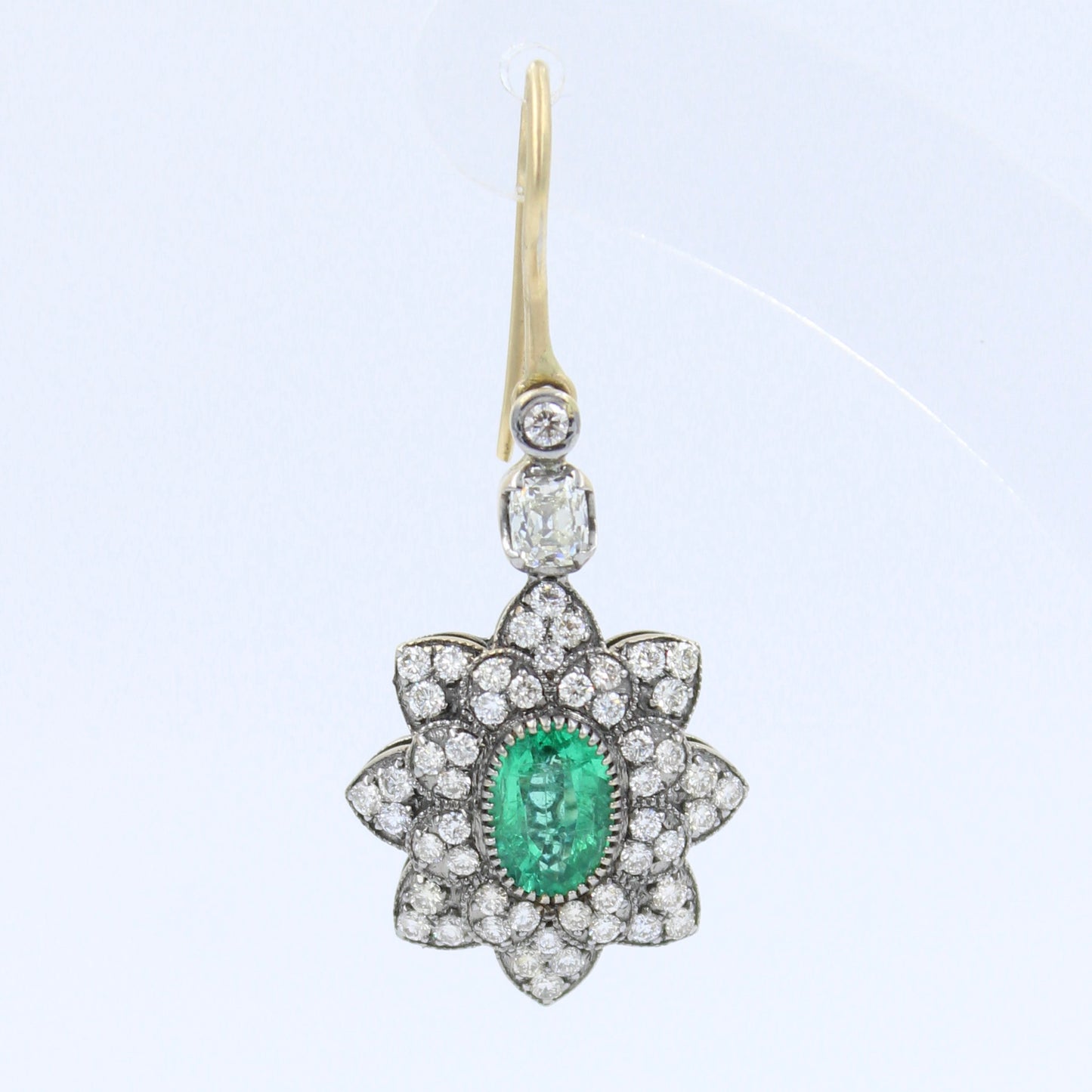 Unique 2.77 Ct Emerald & Diamond Filigree Work Drop Earrings in 18K Black Gold