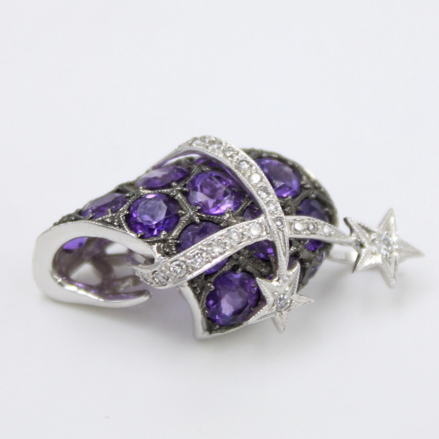 Unique 4.31 Ct Natural Amethyst and Diamond Pendant in 18K White & Black Gold