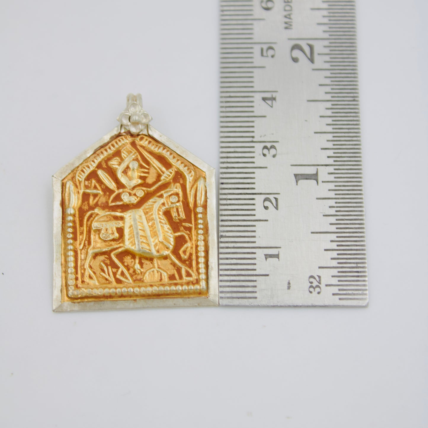 Handcrafted Indian Warrior Equestrian Deity Amulet Pendant in Sterling Silver