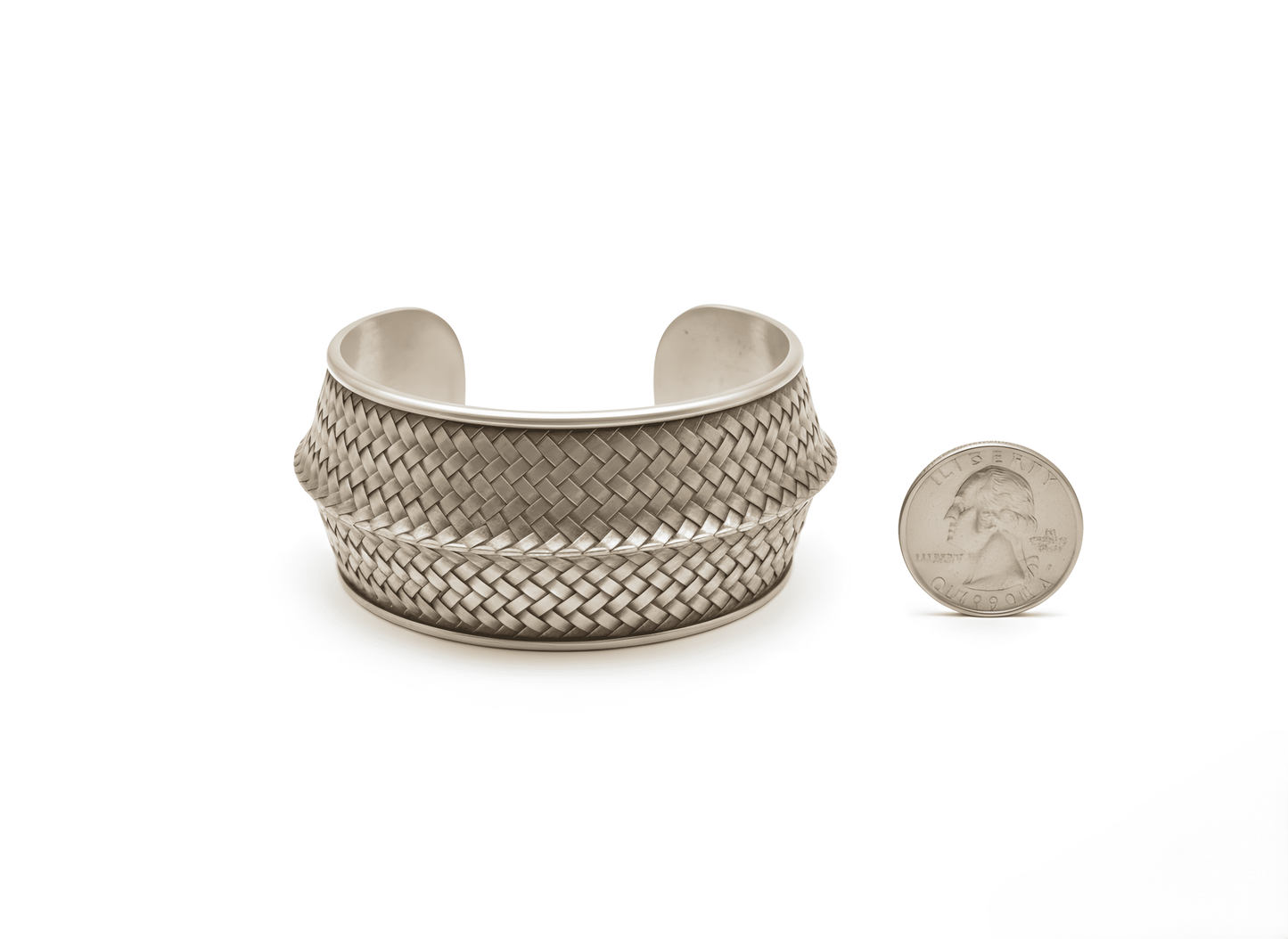 Indonesian Hand-woven Timeles Broad Cuff Bracelet in Sterling Silver Adjustable Size