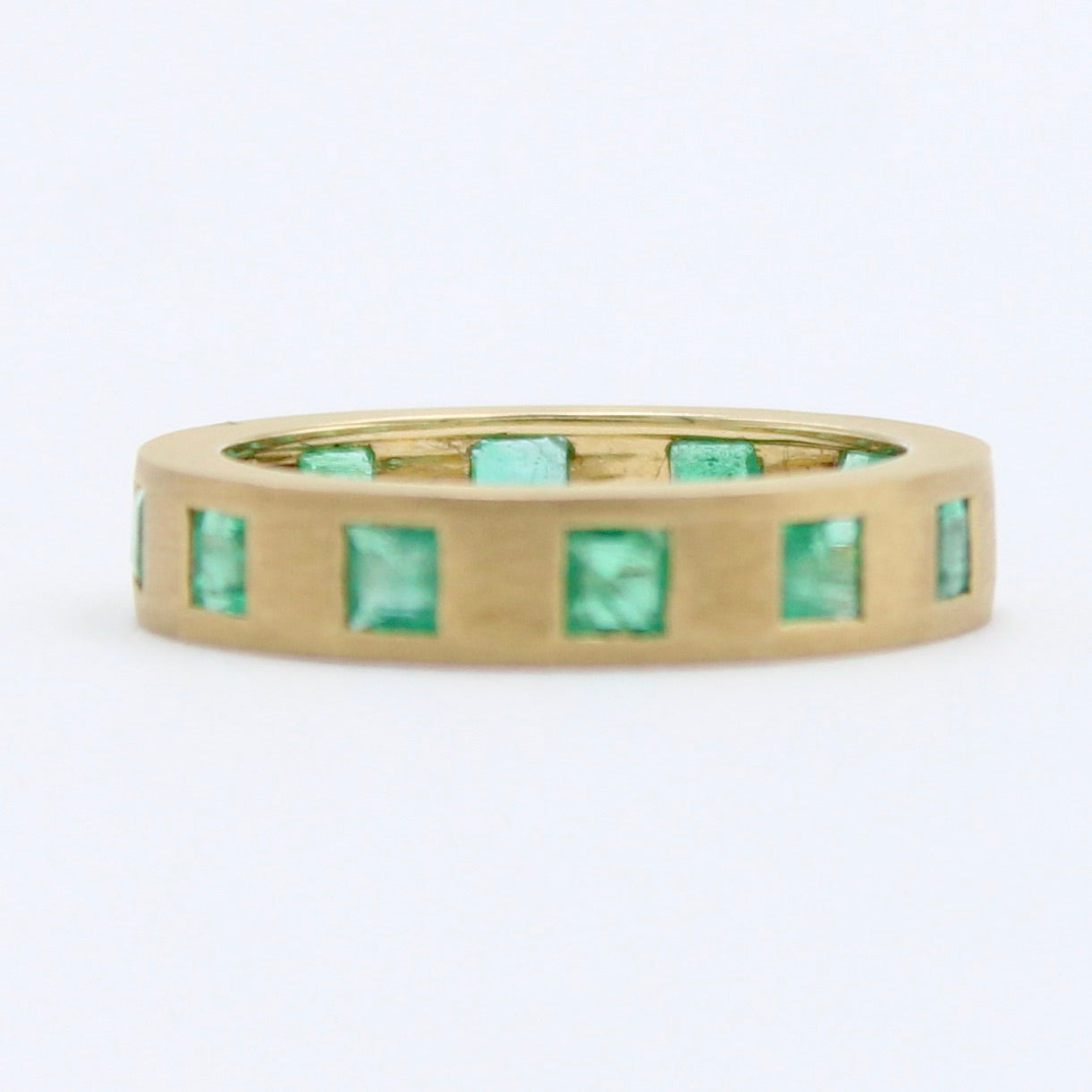 Natural 1.10 Ct Emerald Eternity Band Ring in 18K Yellow Brushed Gold