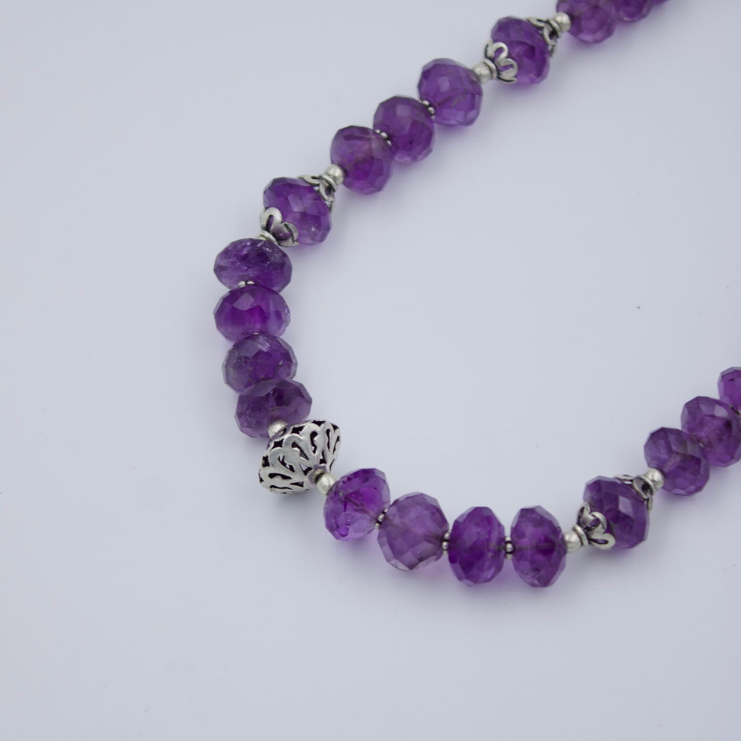 Vintage Amethyst Beaded Statement Necklace in Sterling Silver