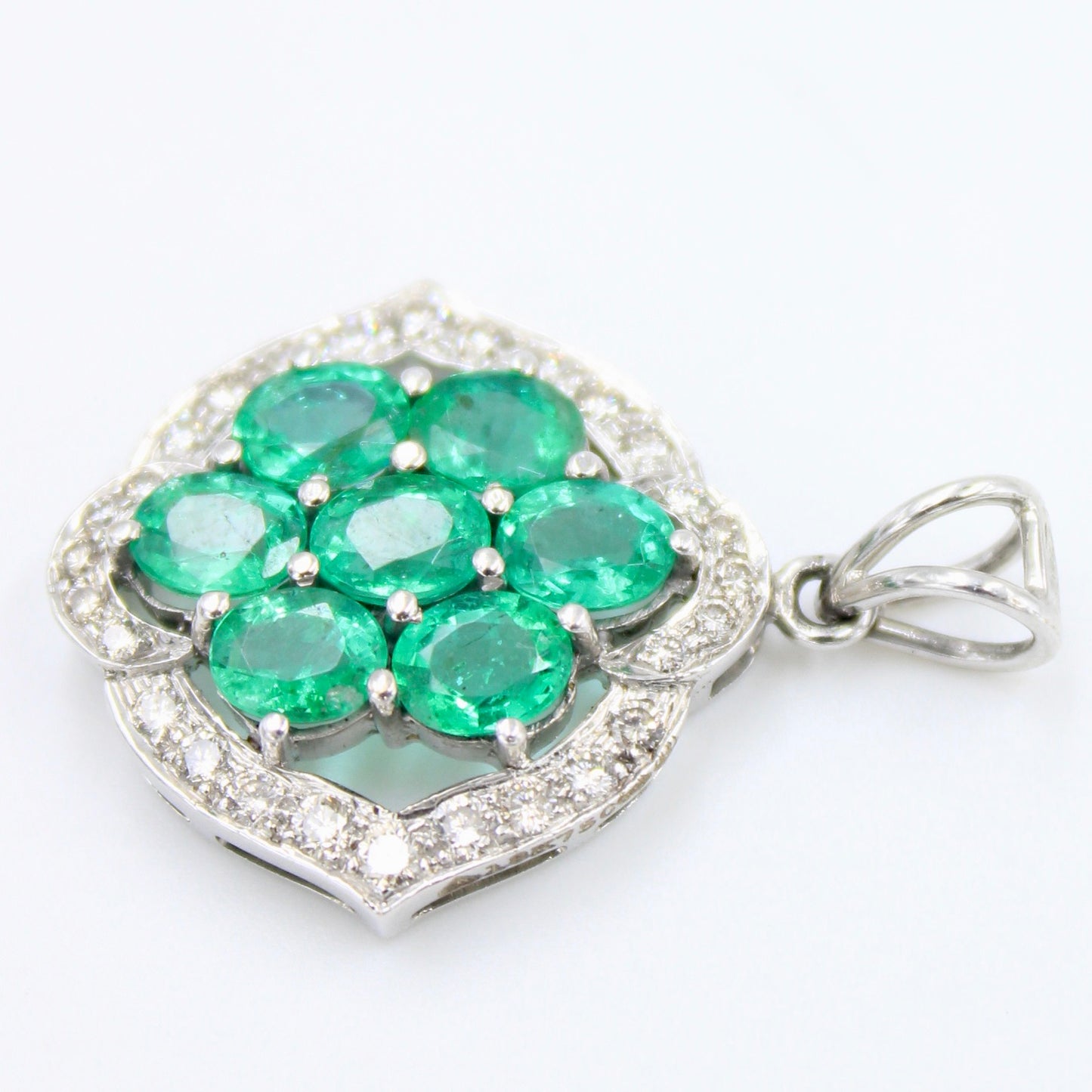 Elegant 7.28 TCW Natural Emerald & Diamond Statement Pendant in 18K White Gold