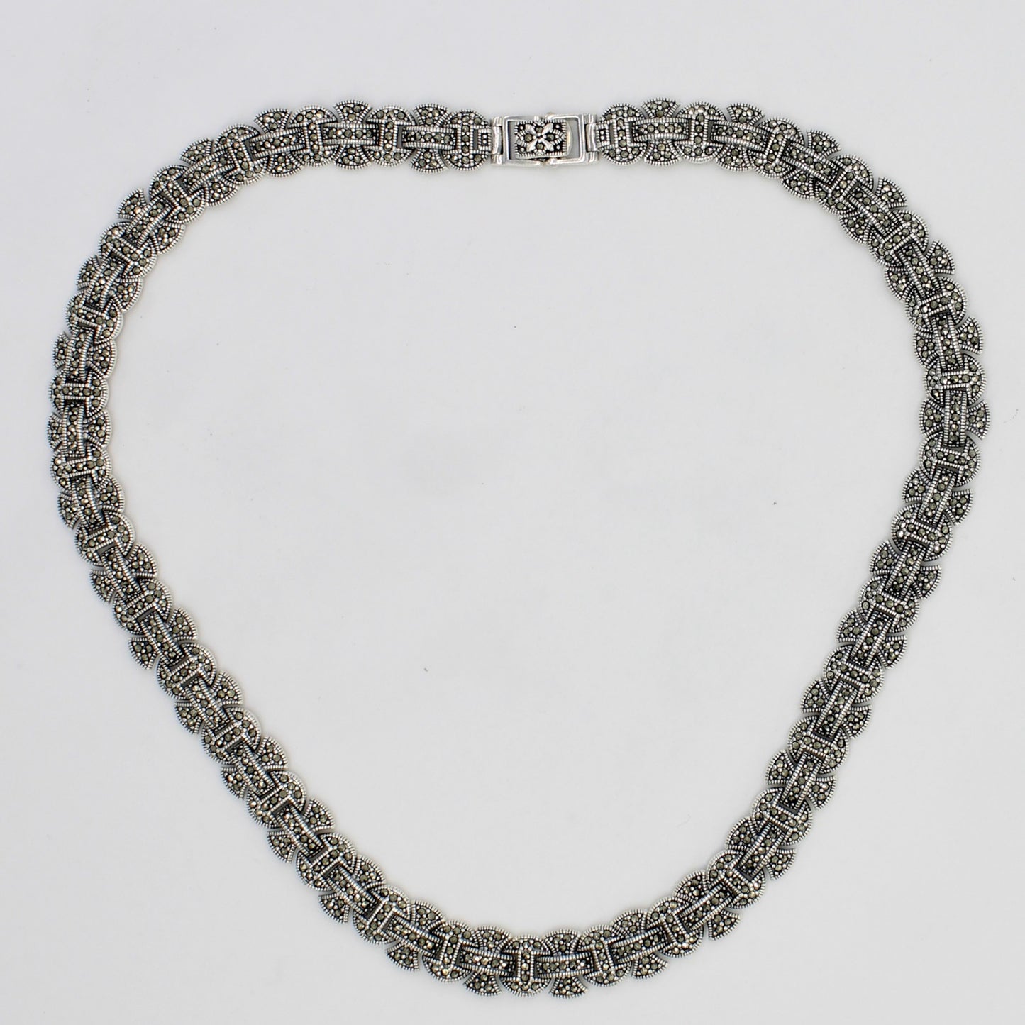 Unique Art Deco Style Marcasite Statement Necklace in Sterling Silver