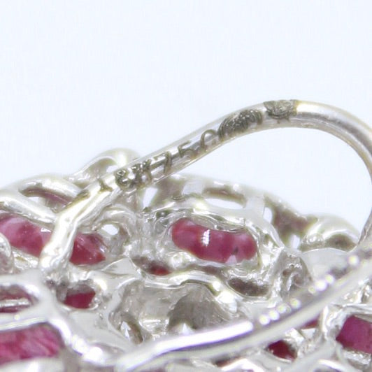 Statement 11.88 Ct Natural Ruby & Diamond Floral Pendant in 18K White Gold