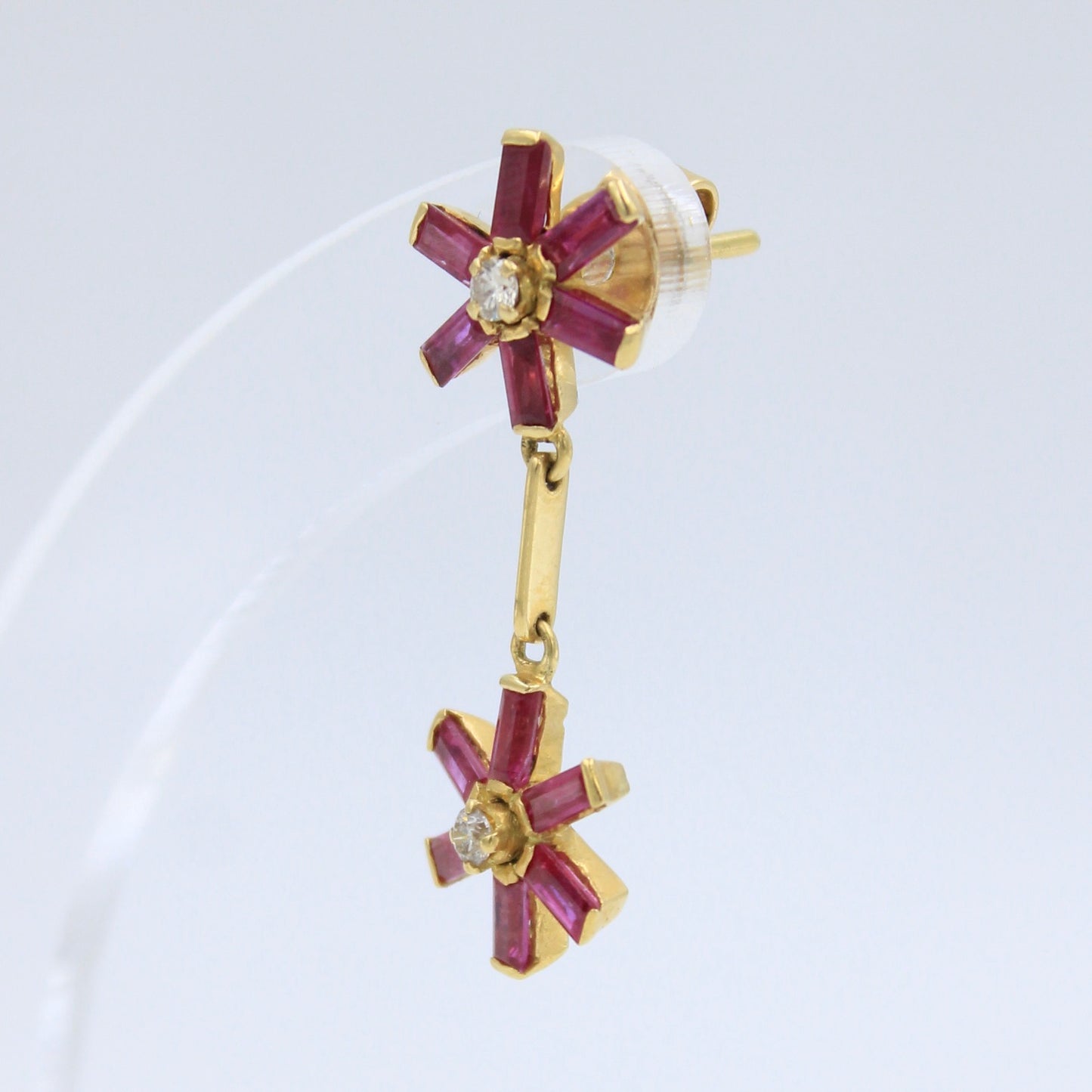 Elegant 1.26 TCW Natural Untreated Ruby & Diamond Floral Drop Earring in 18K Yellow Gold