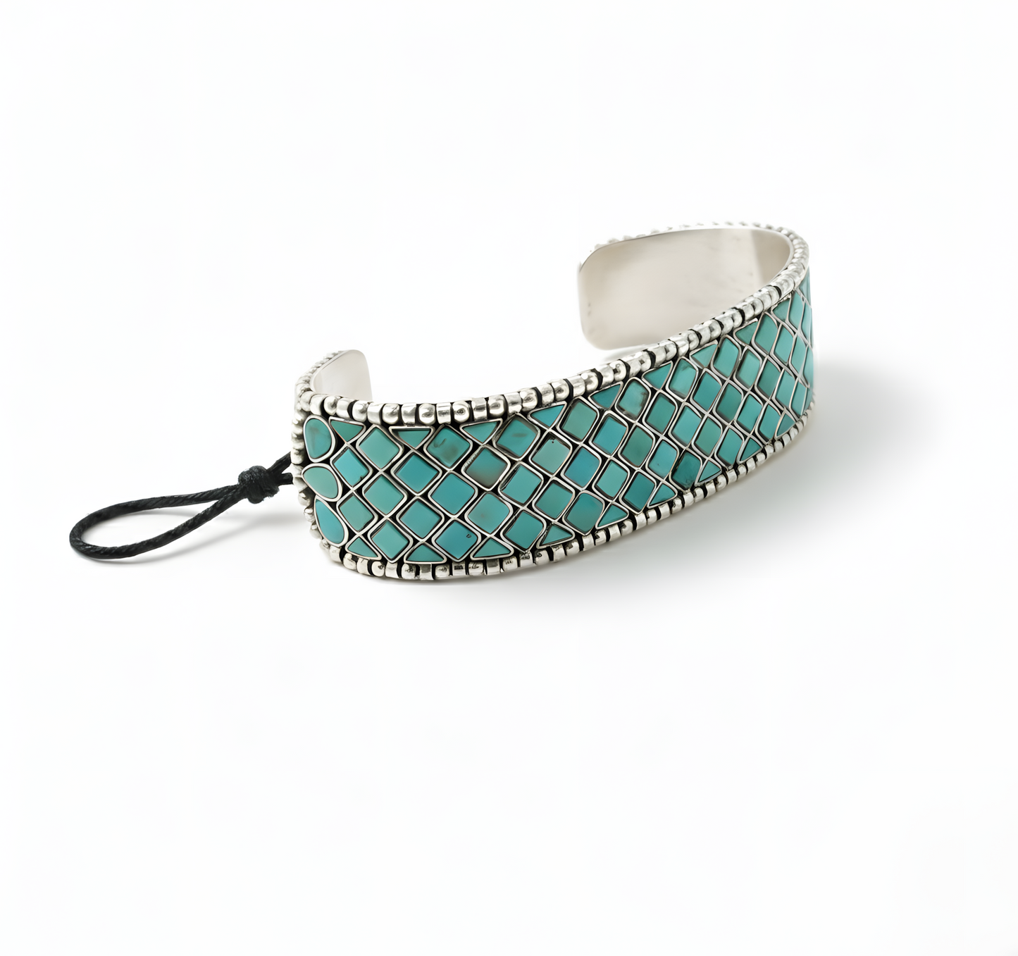 Vintage Natural Turquoise Tribal Broad Loose Bracelet in Sterling Silver