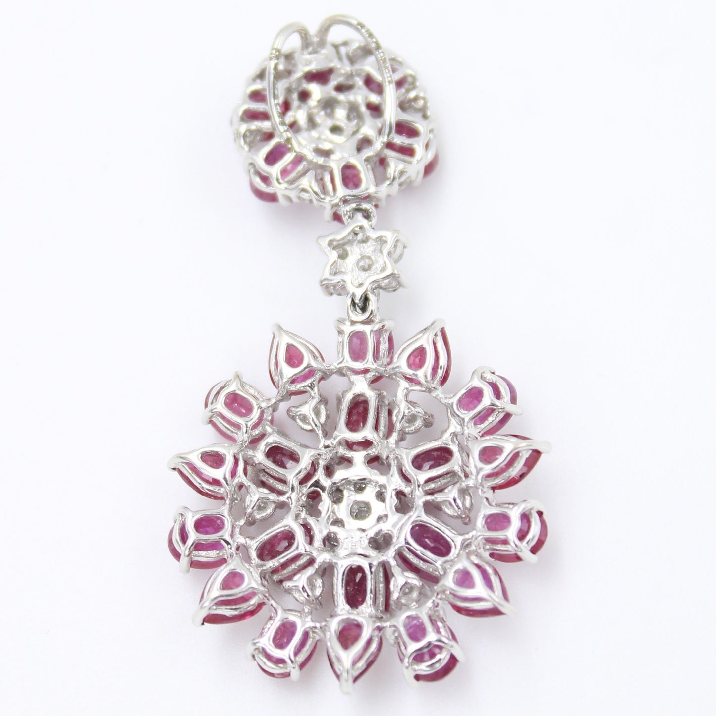 Statement 11.88 Ct Natural Ruby & Diamond Floral Pendant in 18K White Gold