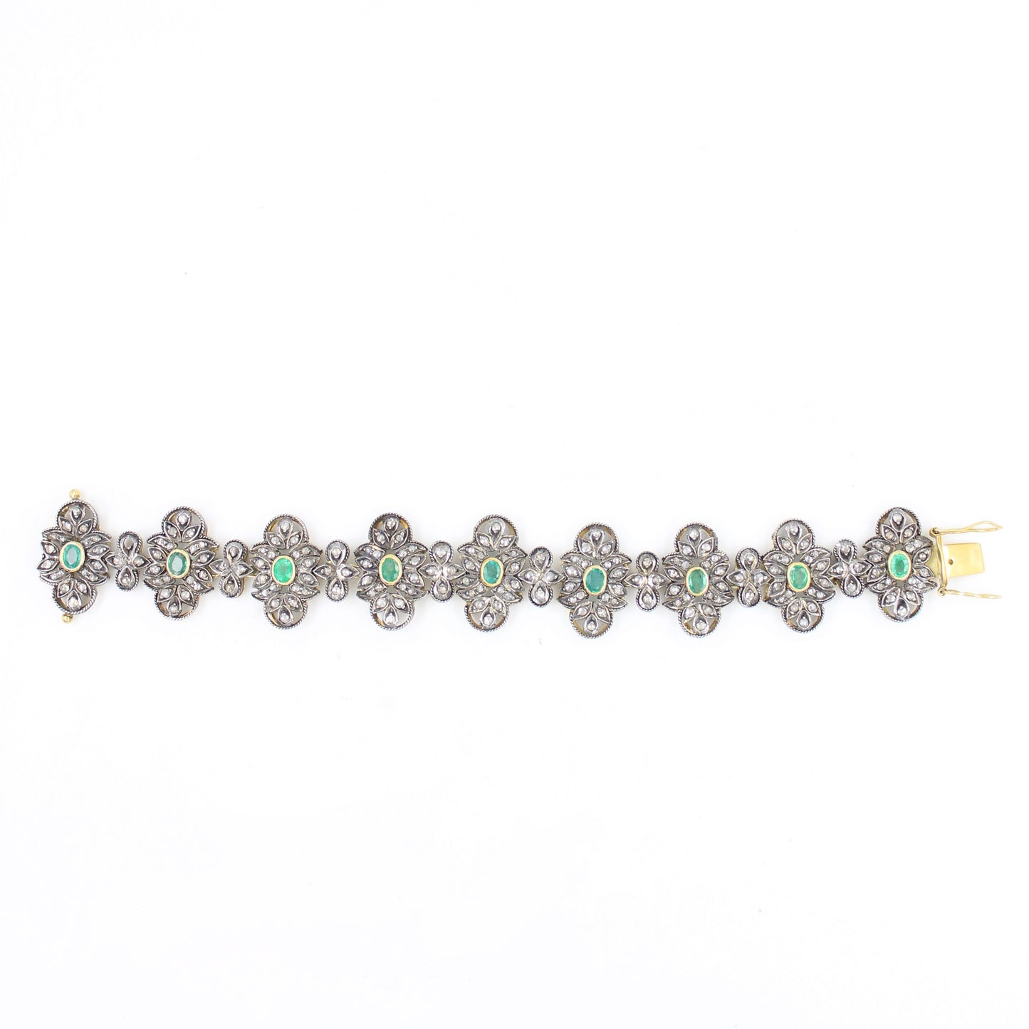 Victorian 6.5 TCW Emerald & Diamond Bracelet in 14K Gold and Sterling Silver