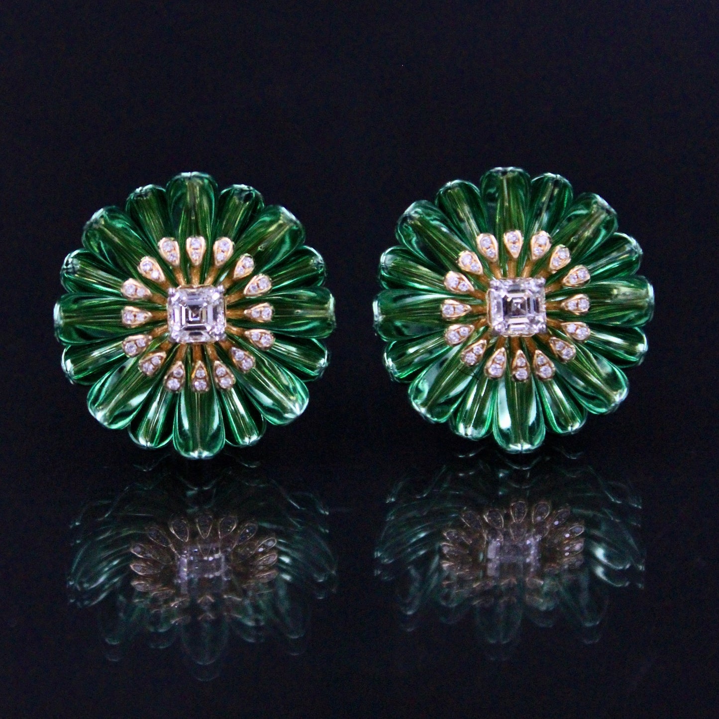 GIA Certified 1.19 Ct Asscher Cut Solitaire Floral Stud Earring 18K Green Gold