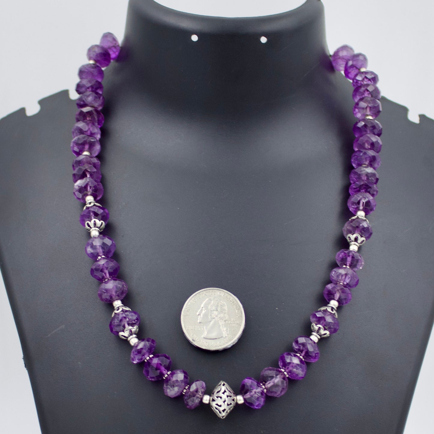 Vintage Amethyst Beaded Statement Necklace in Sterling Silver