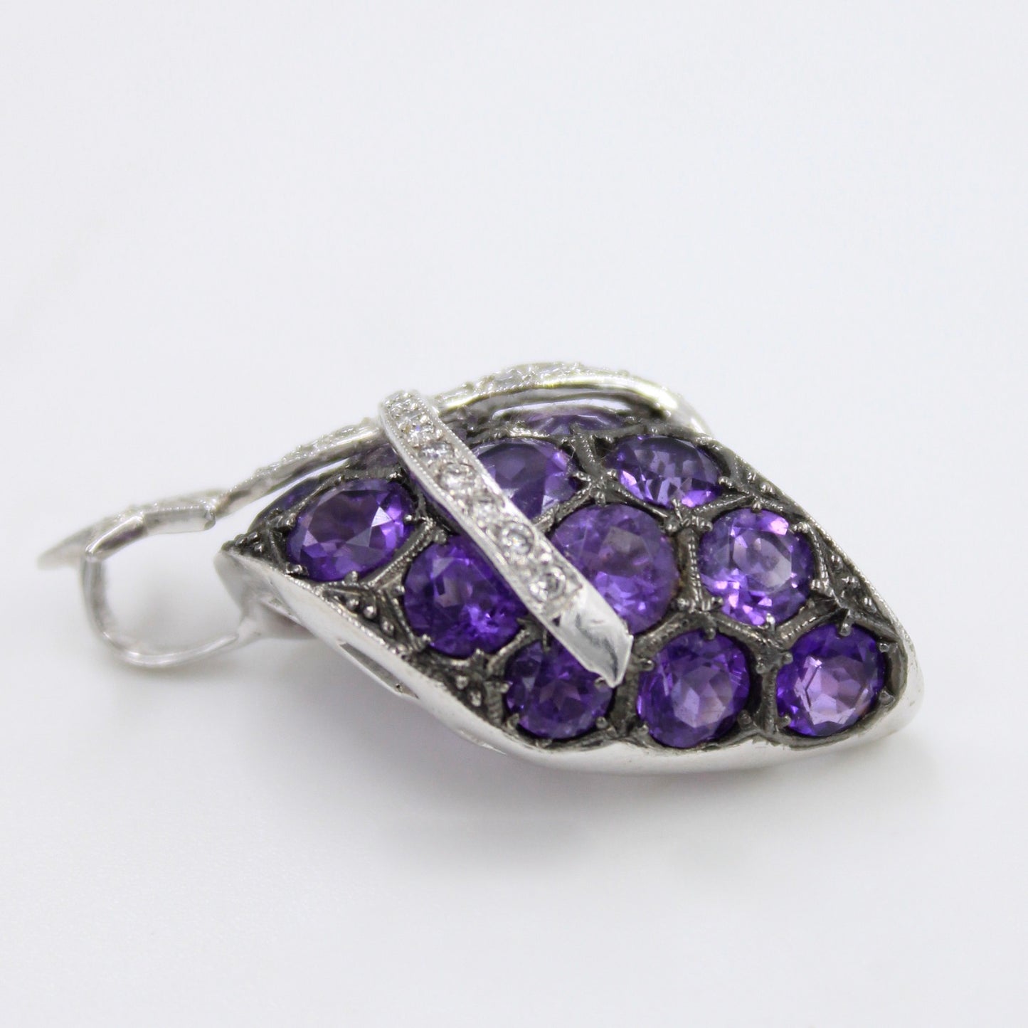 Unique 4.31 Ct Natural Amethyst and Diamond Pendant in 18K White & Black Gold
