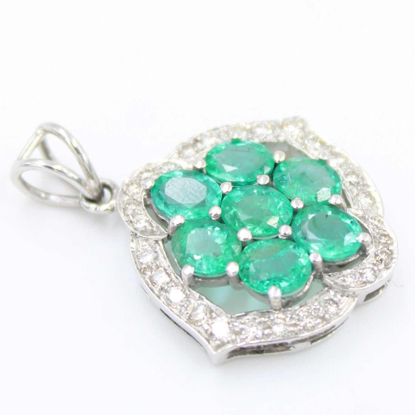 Elegant 7.28 TCW Natural Emerald & Diamond Statement Pendant in 18K White Gold