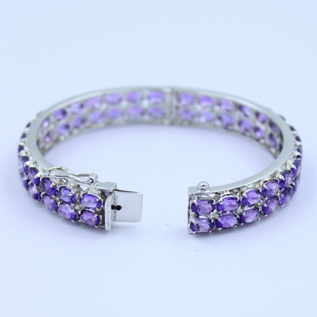 Natural AAA Amethyst Bangle in Sterling Silver