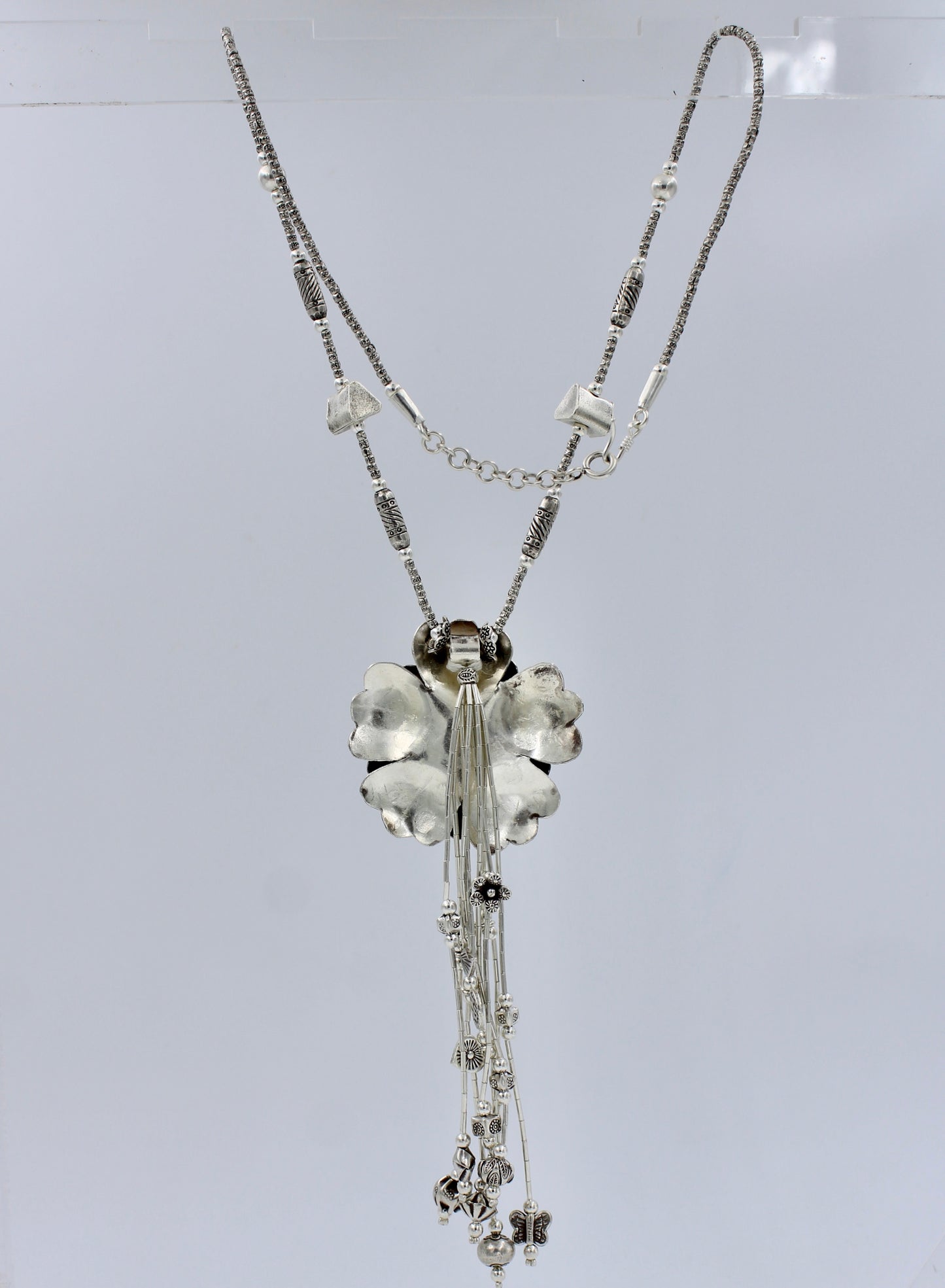 Handmade Boho Blossoming Flower Charm Necklace in Sterling Silver