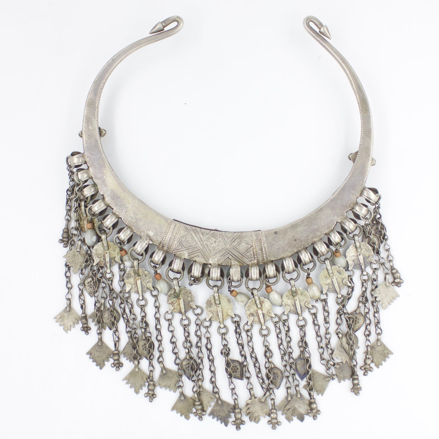 Antique Afghan Tribal Hasli Collar Necklace with Turquoise in Silver