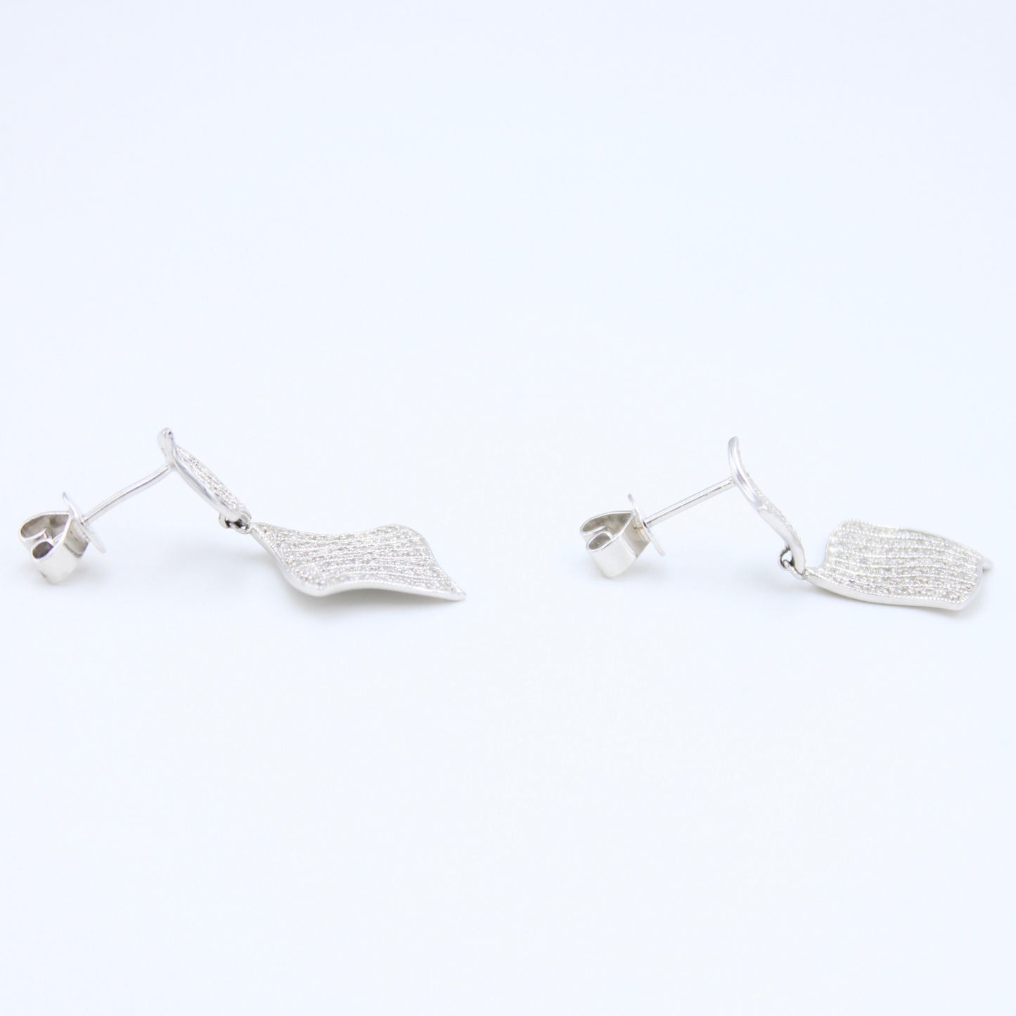 Minimalist 0.42 TCW Natural Diamond Wavy Cluster Drop Earrings in 18K White Gold