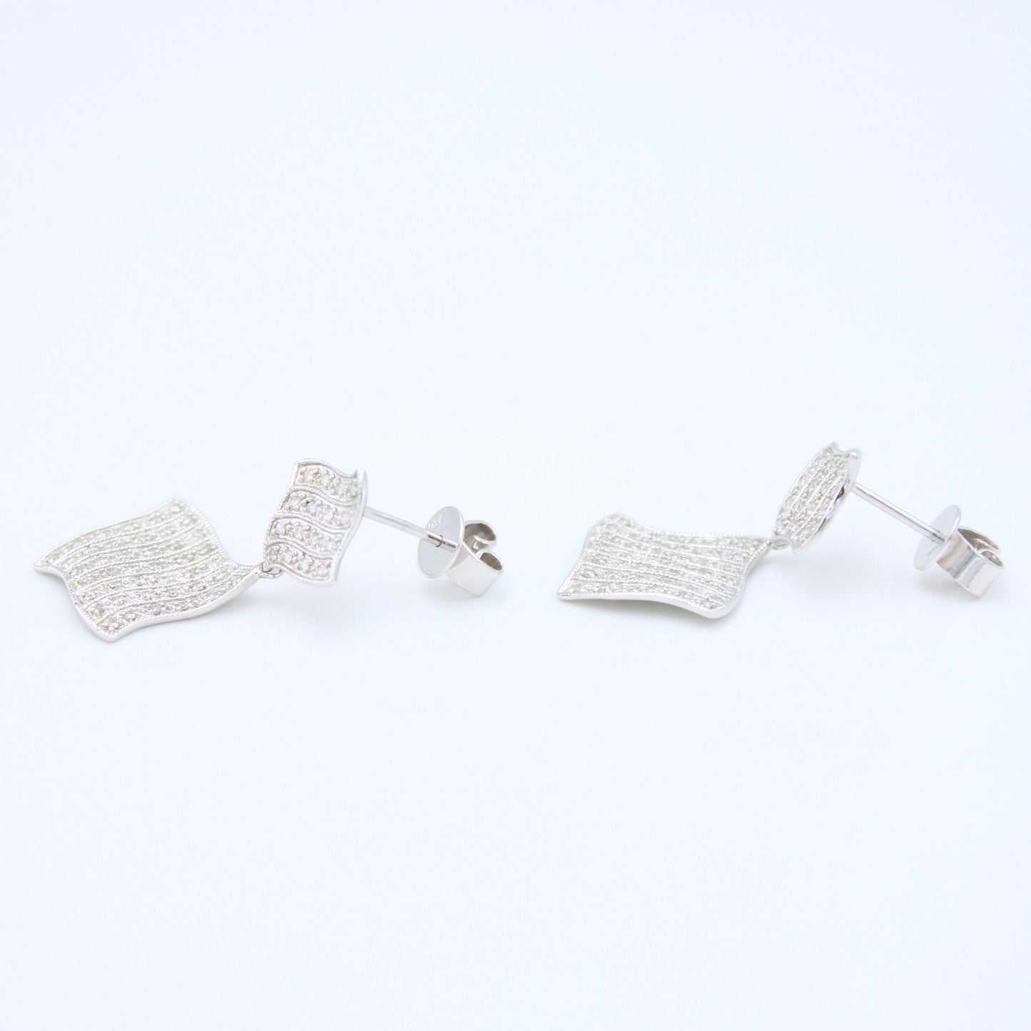 Minimalist 0.42 TCW Natural Diamond Wavy Cluster Drop Earrings in 18K White Gold