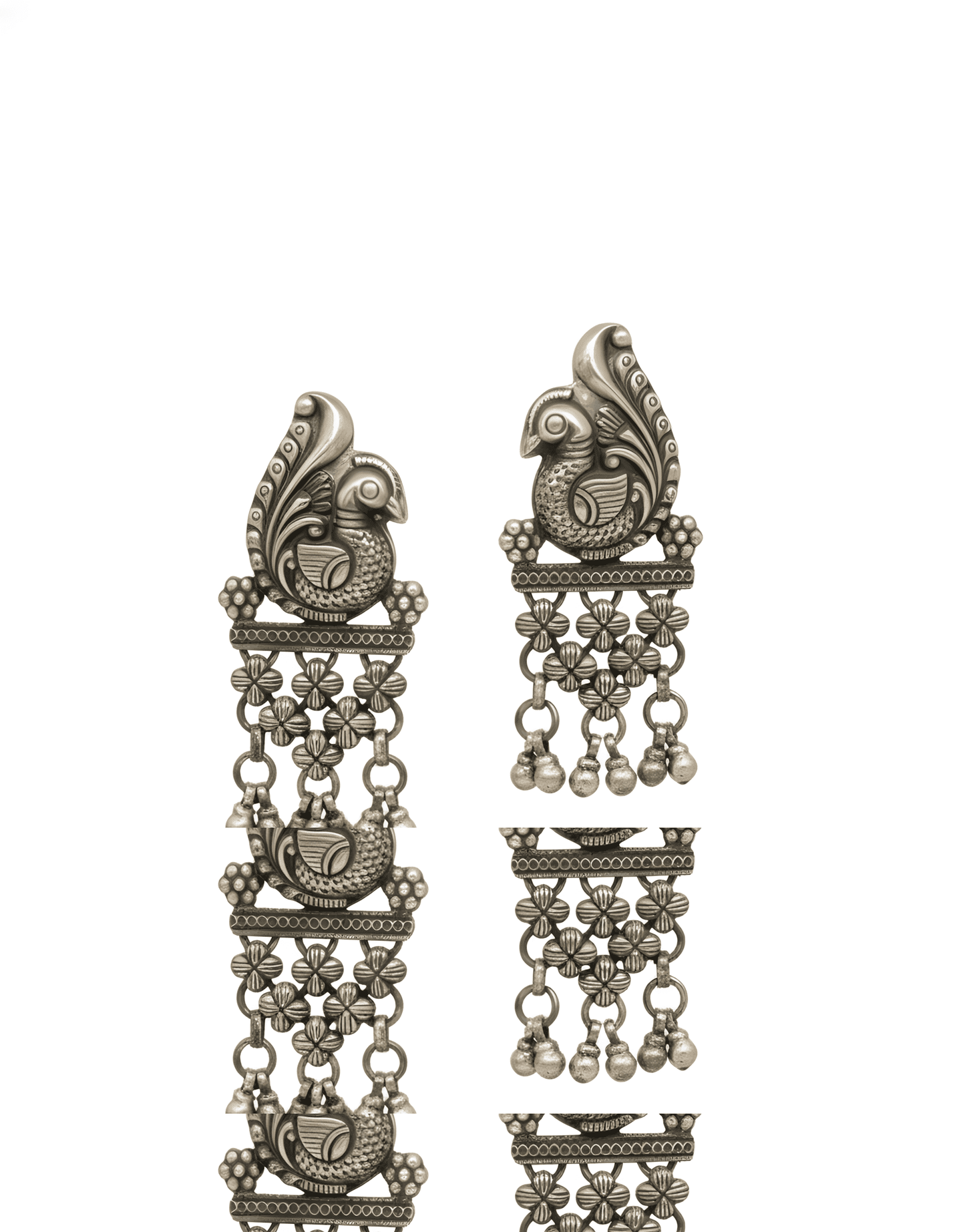 92.5 Pure Silver Jesalmeri Peacock Earrings (32g) - 70mm Length