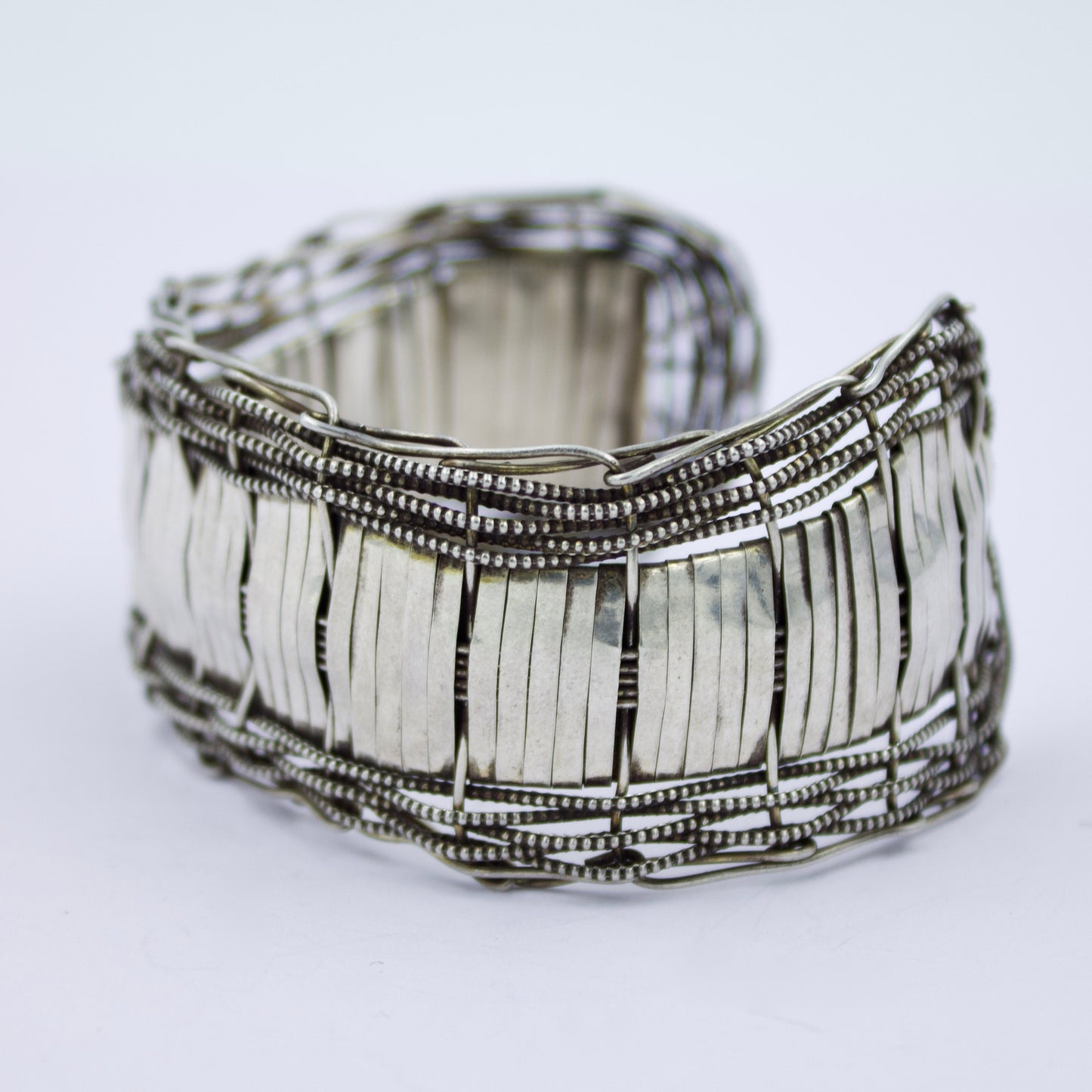 Vintage Soft Mesh Work Statement Cuff Bracelet in Sterling Silver