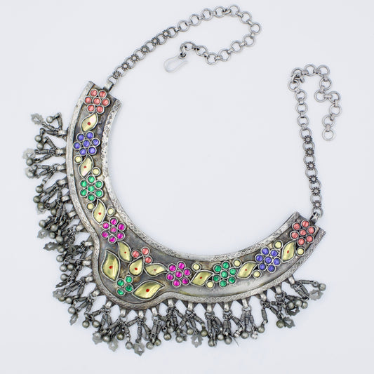 Antique Indian Barmerii Tribal Statement CollarNecklace in Silver Collectors Piece Circa 1930