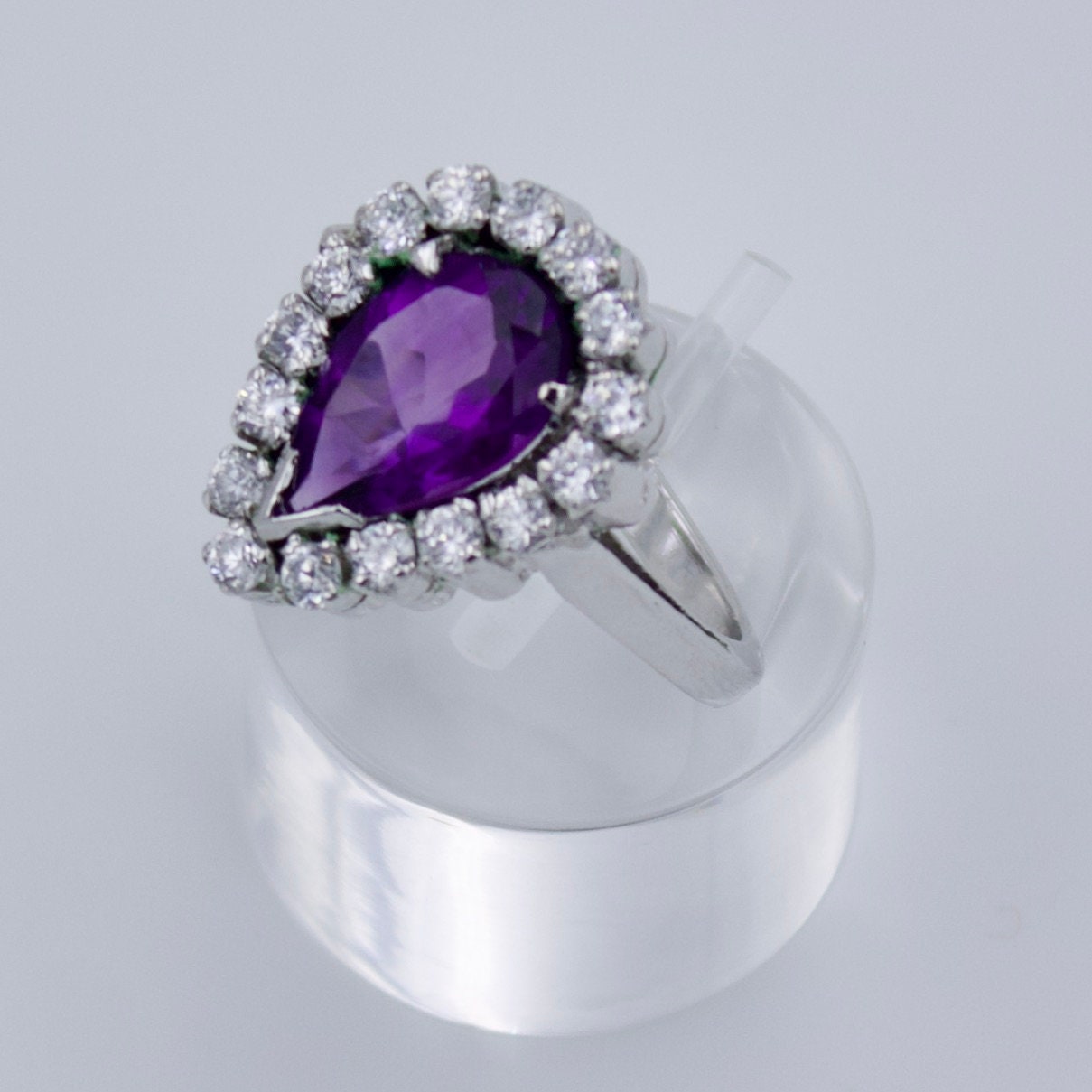 Vintage AAA Royal Purple 80 Ct Amethyst & CZ Statement Necklace, Drop Earrings, and Ring in Sterling Silver, February