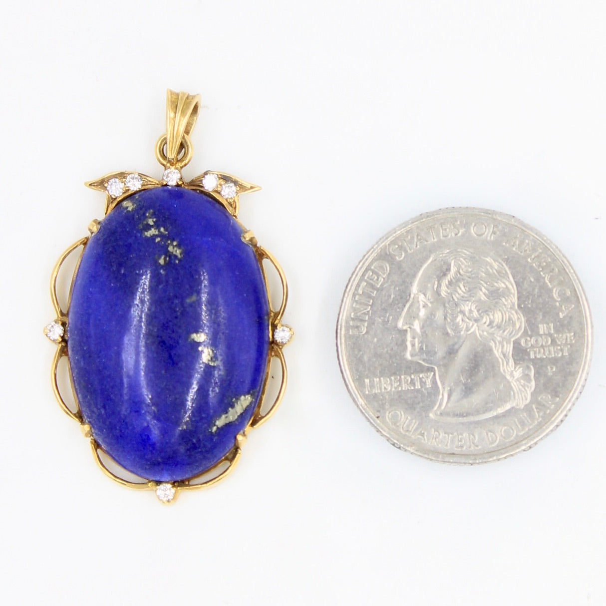 Vintage 21.7 TCW Afghan Lapis Lazuli & Natural Diamond Pendant in 18K Yellow Gold