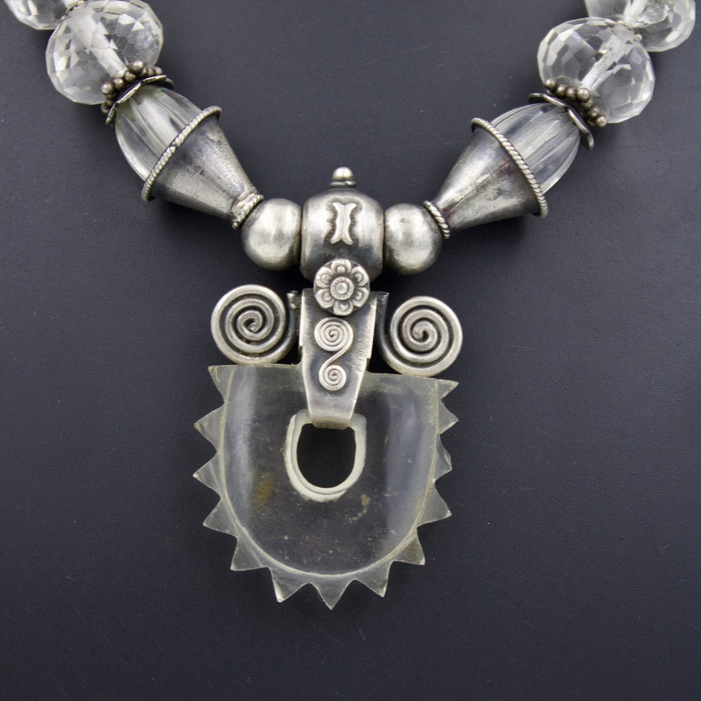 Vintage Rock Crystal Quartz Handmade Reversible Statement Necklace in Sterling Silver