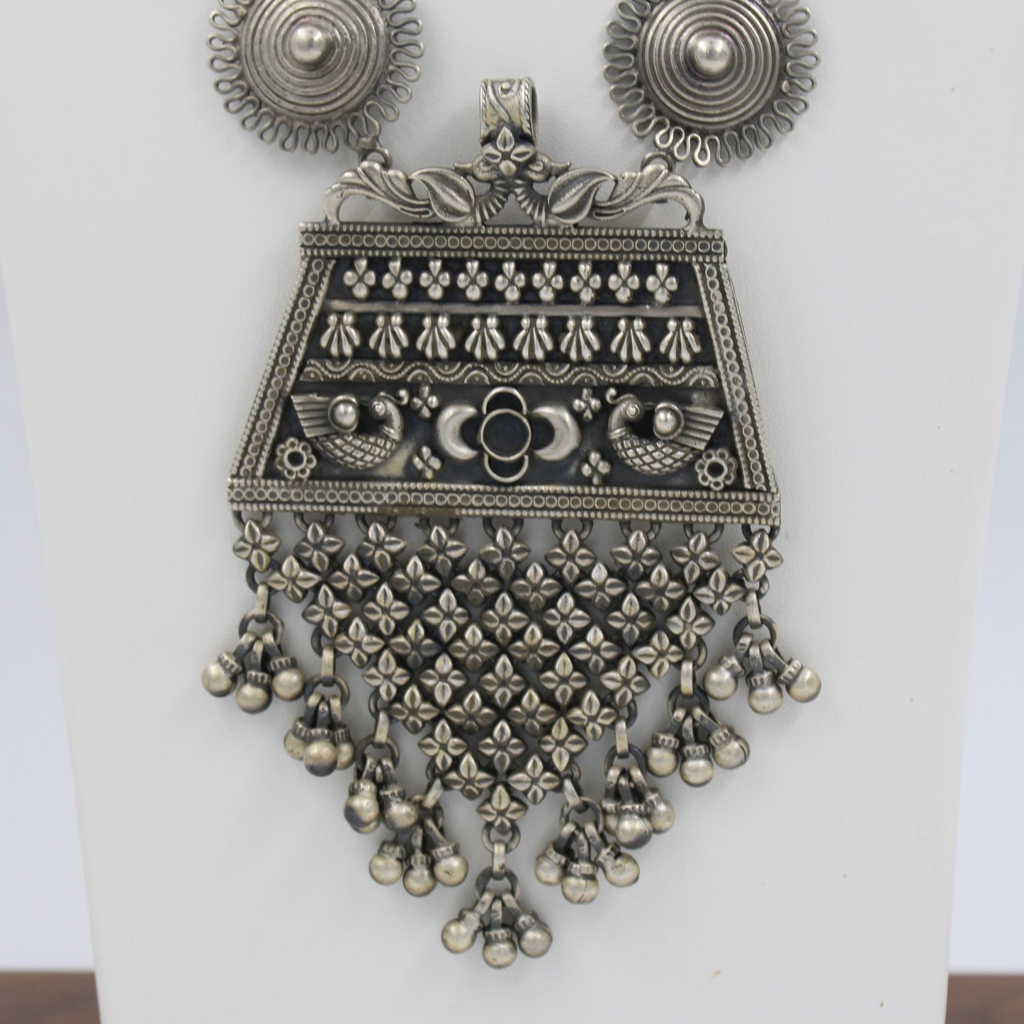 Handmade Indian Tribal Statement Peacock Pendant Necklace in Sterling Silver