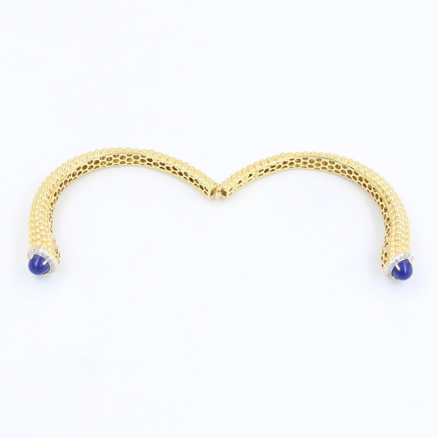 Statement 2.26 Ct Lapis Lazuli & Diamond Hinged Cuff Bracelet Etched 18K Gold
