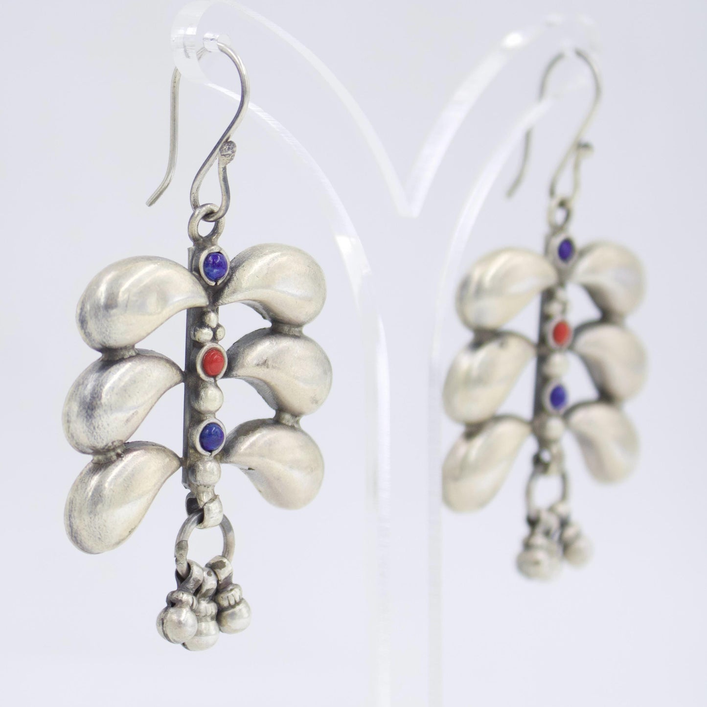 Handmade Lapis & Coral Butterfly Drop Earrings in Sterling Silver