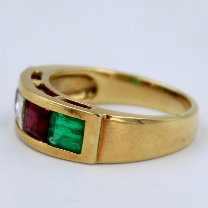 Natural AAA 2.22 TCW Diamond, Ruby, Emerald & Sapphire Statement Ring 18K Gold
