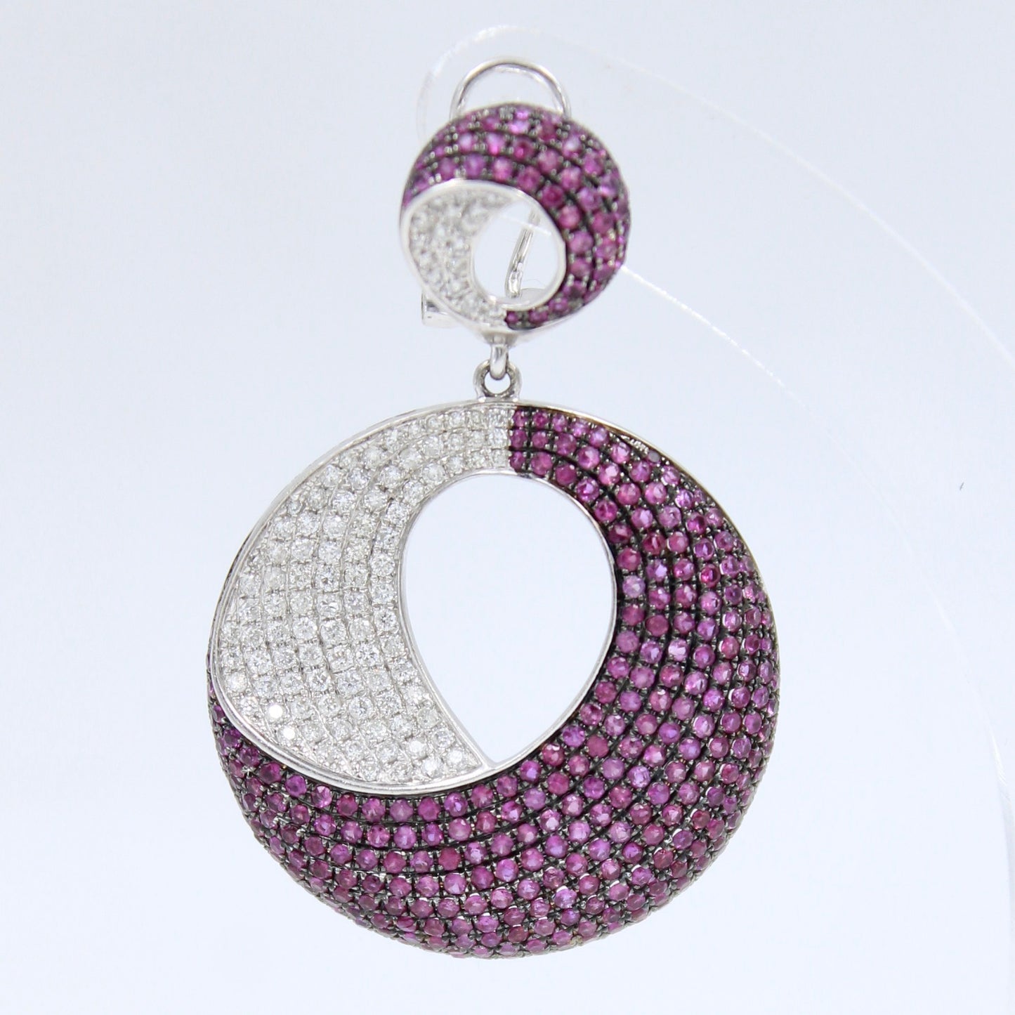 Luxurious 6.92 Ct Natural Ruby and Diamond Cluster Disc Drop Earring in 14K Gold