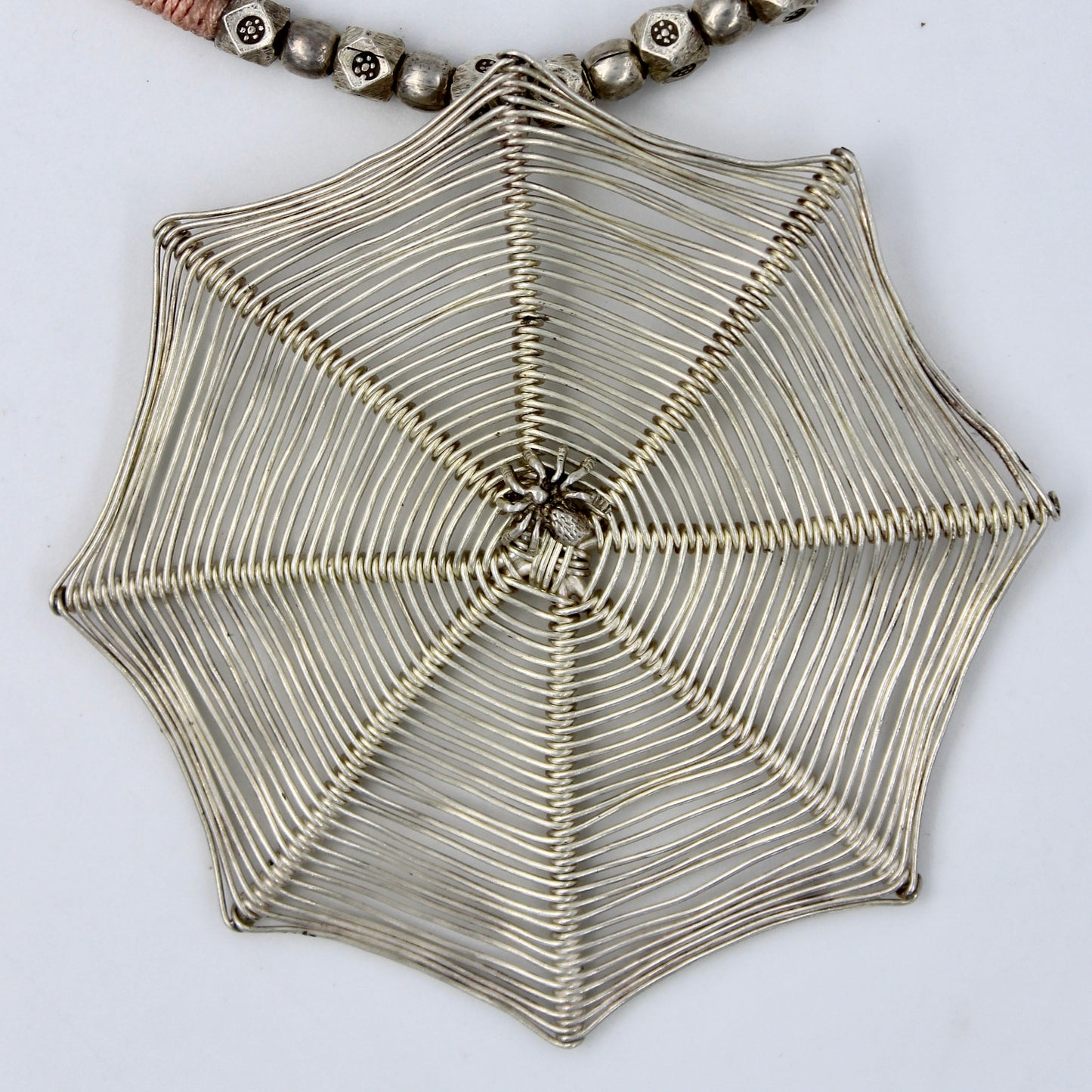 Unique Handmade Spider Web Pendant Necklace in Sterling Silver Size 18 Inches