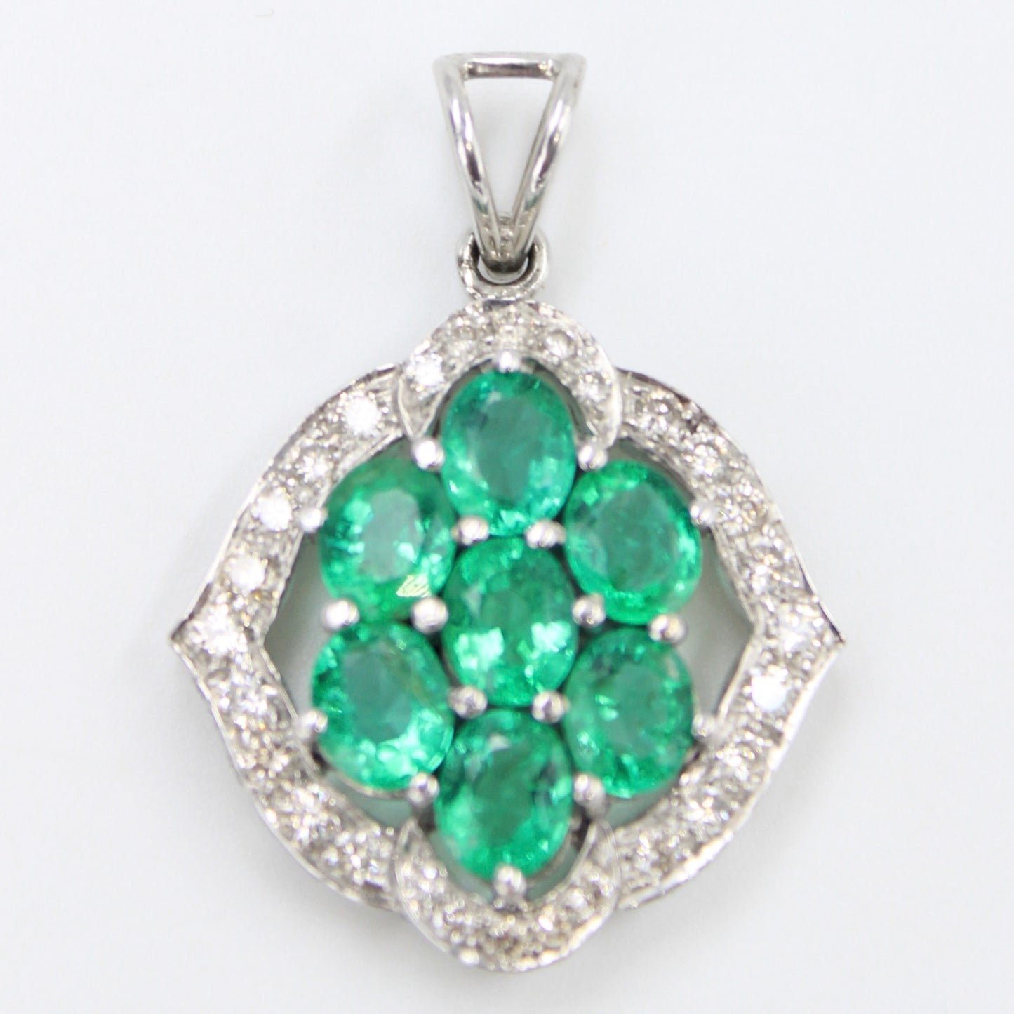 Elegant 7.28 TCW Natural Emerald & Diamond Statement Pendant in 18K White Gold