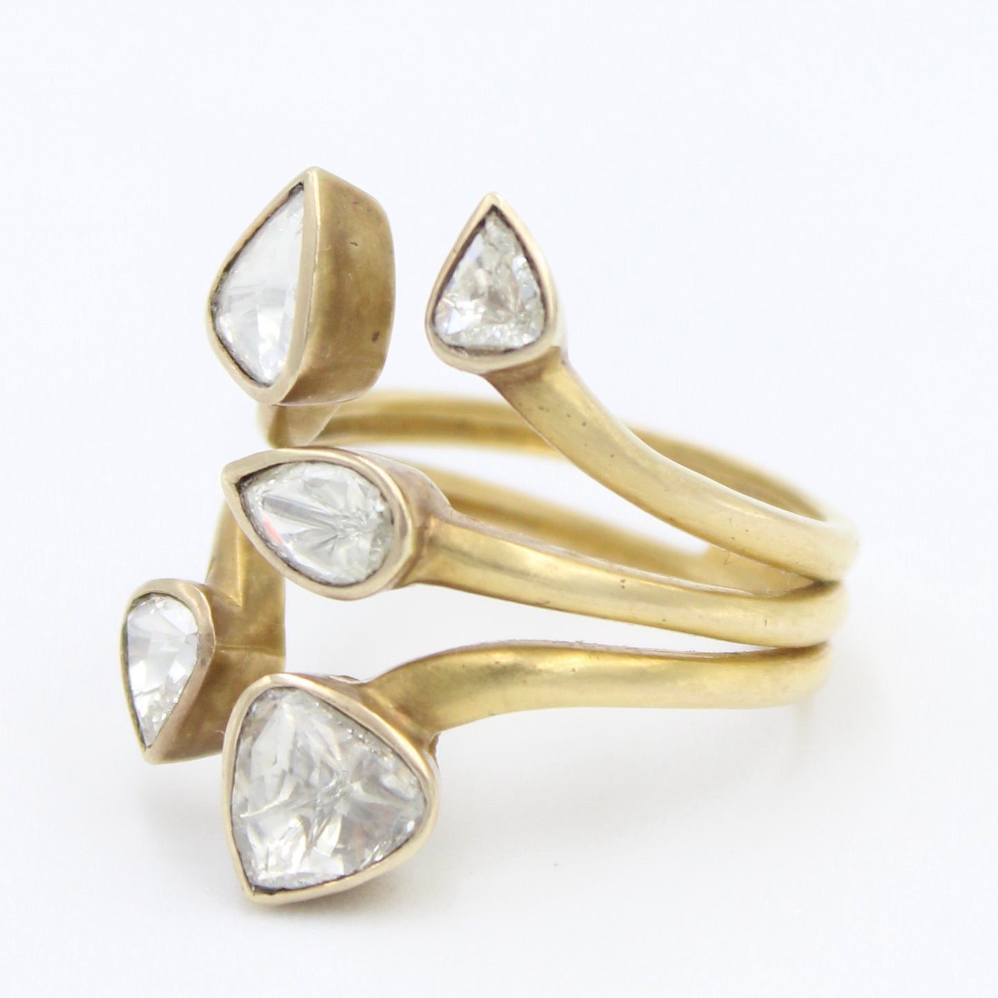 Natural 0.80 Ct Rose Cut Diamond Between the Finger Ring in 18K Brushed Gold