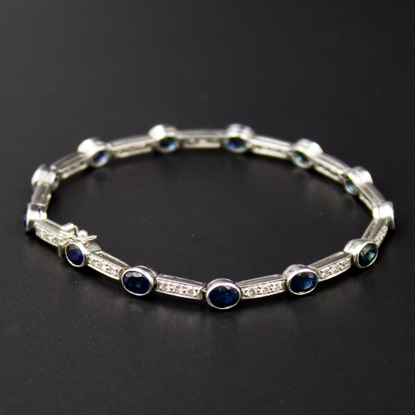 Natural 6.51 ct Blue Sapphire And Diamond Tennis Bracelet in 18K White Gold