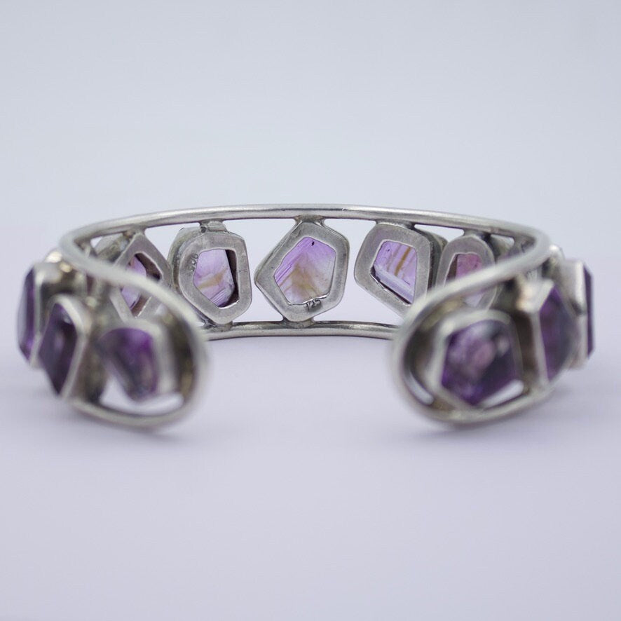 Vintage Amethyst Statement Cuff Bracelet in Sterling Silver